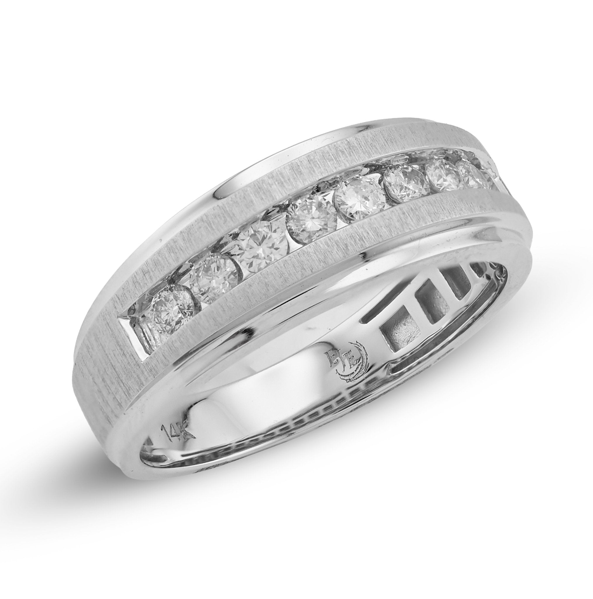 14K White Gold 0.50CT 9 Centre Natural Diamond Stone Men Band - Elite Jewelers - Rings