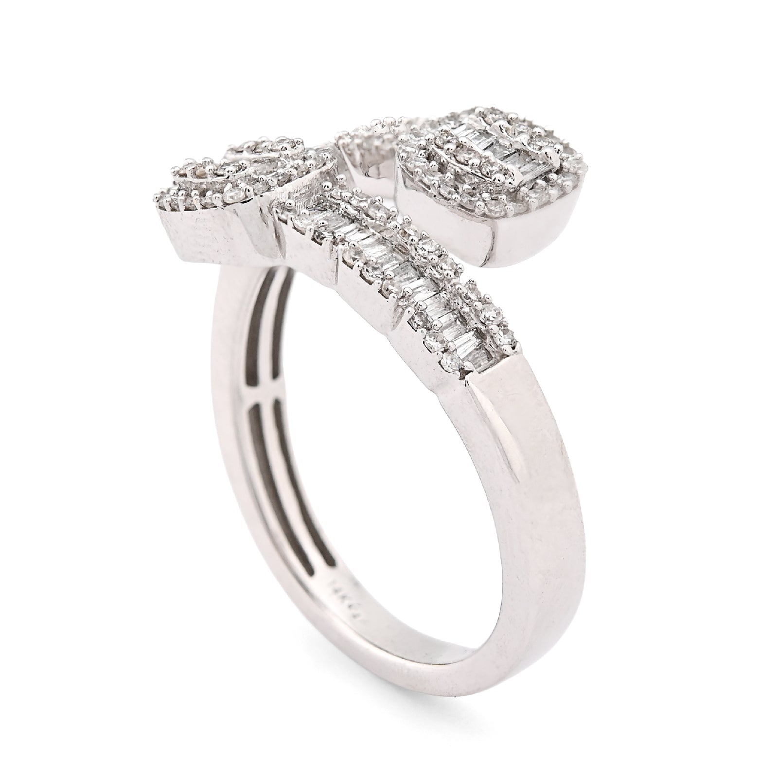 14K White Gold 0.50CT Natural Diamond Round/Baguette Wrap Women Ring - Elite Jewelers - Rings