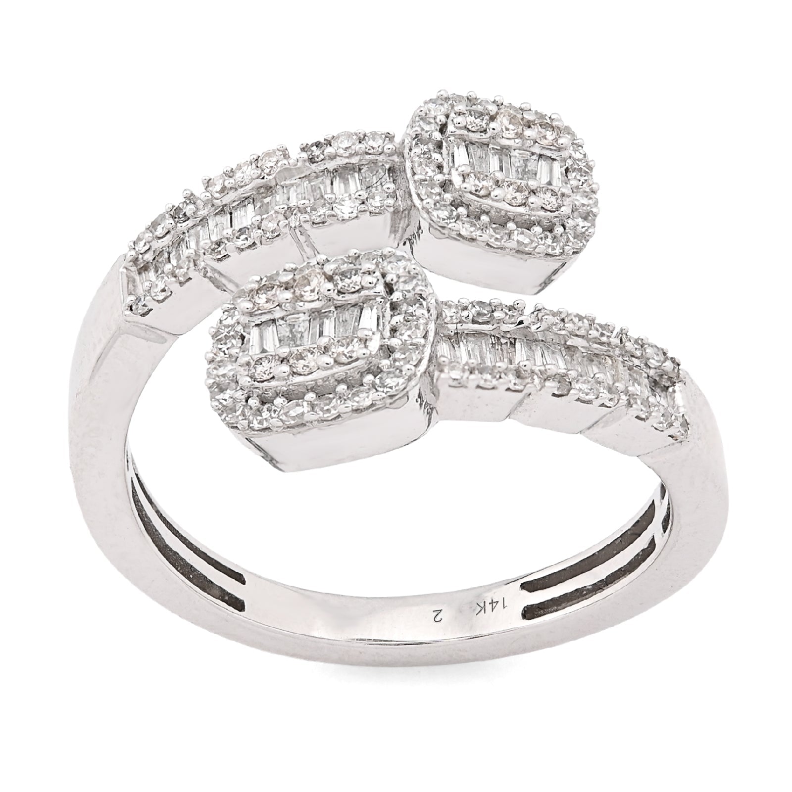 14K White Gold 0.50CT Natural Diamond Round/Baguette Wrap Women Ring - Elite Jewelers - Rings
