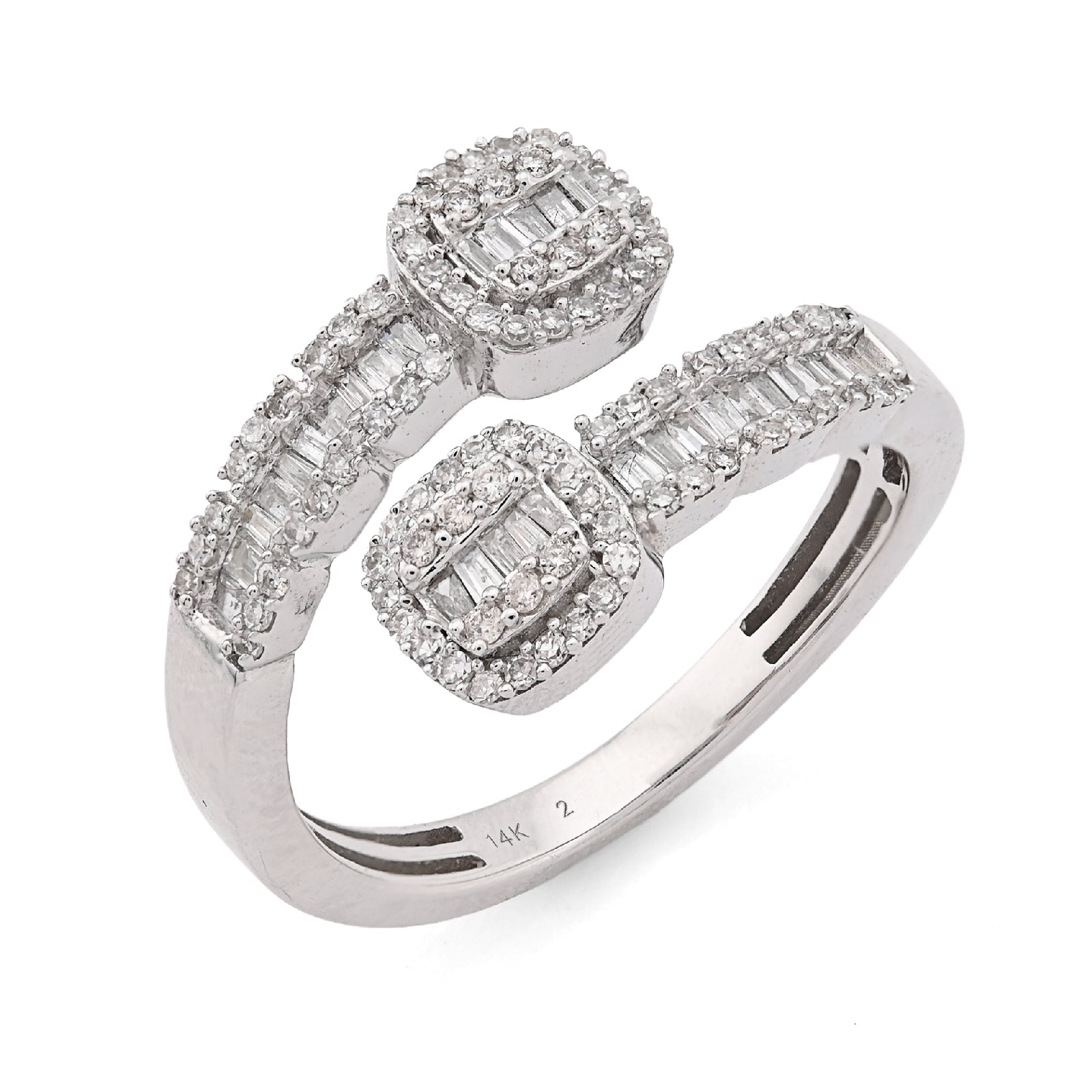 14K White Gold 0.50CT Natural Diamond Round/Baguette Wrap Women Ring - Elite Jewelers - Rings