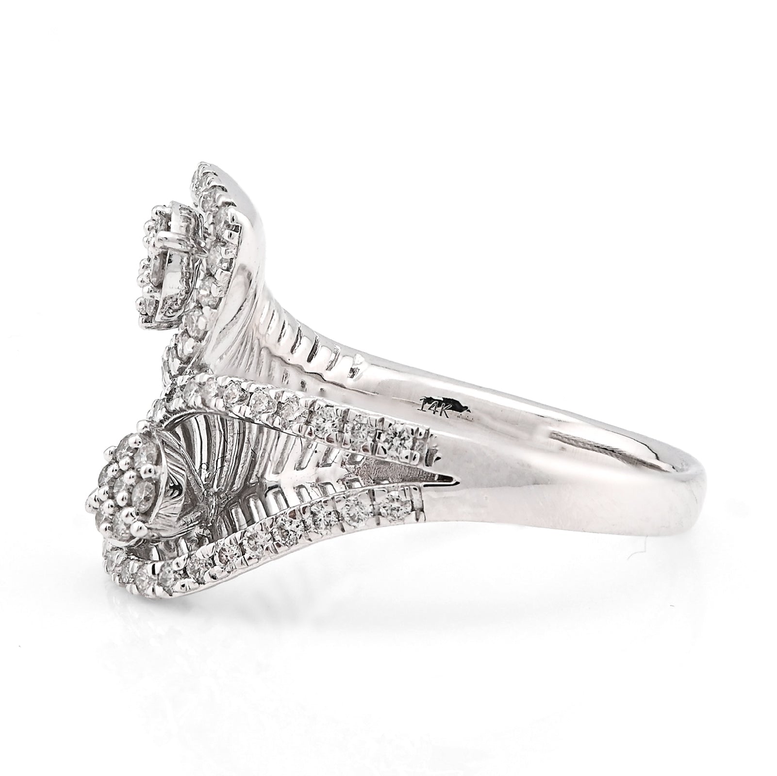 14K White gold 0.50CT natural Diamond Womens Leaf shape Bypass Ring - Elite Jewelers - Rings