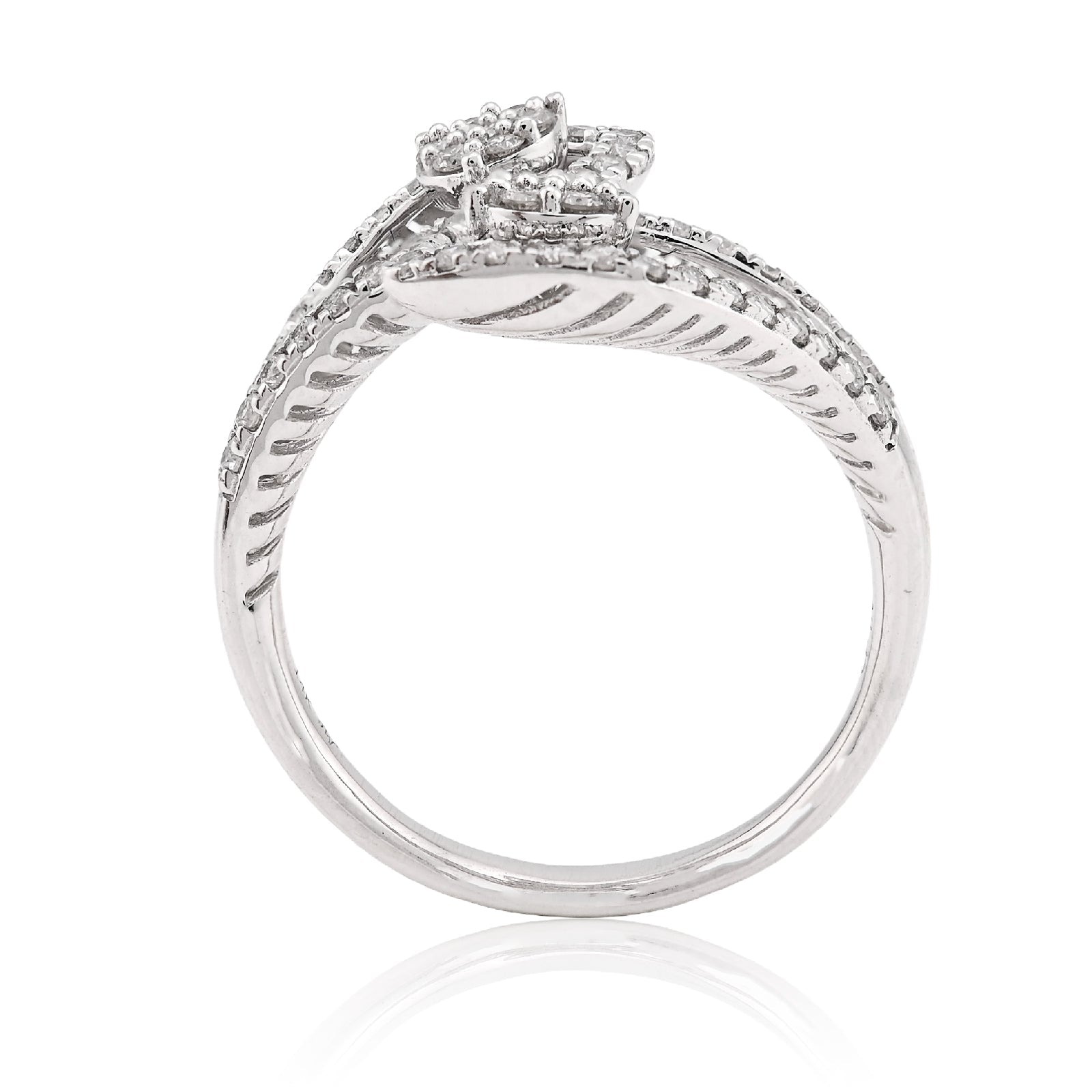 14K White gold 0.50CT natural Diamond Womens Leaf shape Bypass Ring - Elite Jewelers - Rings