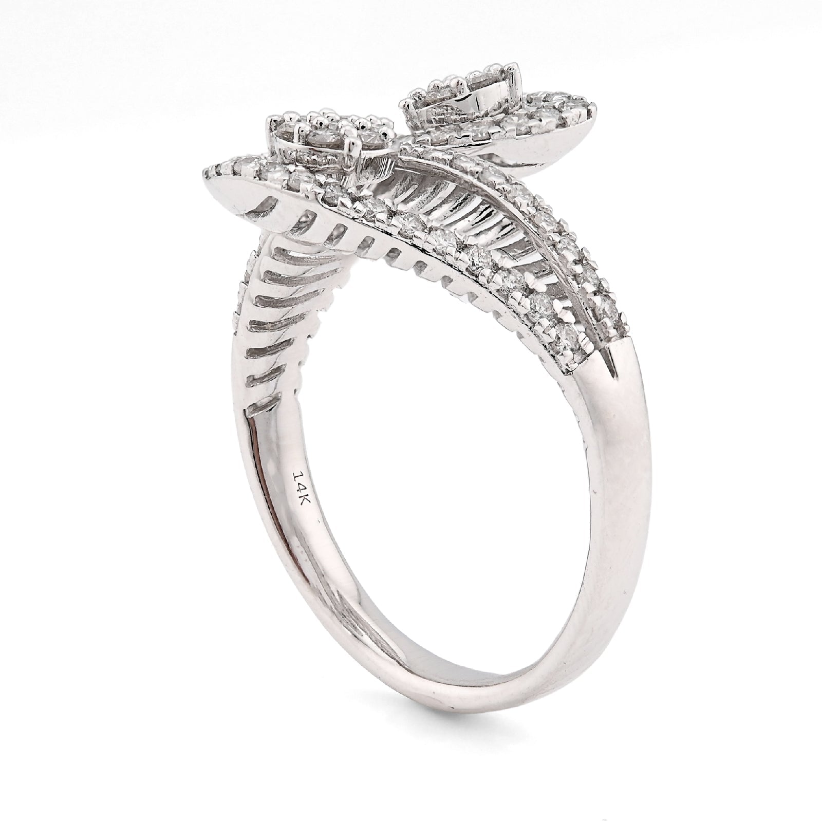 14K White gold 0.50CT natural Diamond Womens Leaf shape Bypass Ring - Elite Jewelers - Rings
