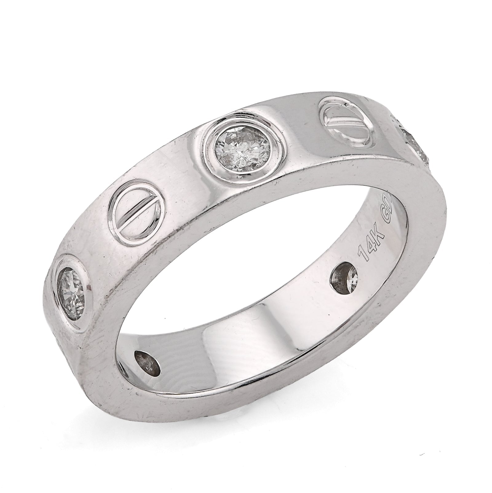 14K White Gold 0.74CT Natural Diamond Cartier 5 Diamond Love Ring Men Band - Elite Jewelers - Rings