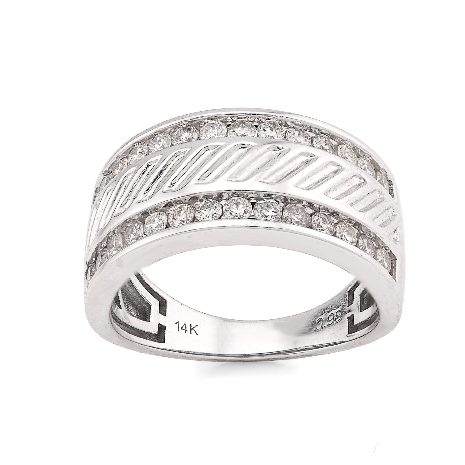 14K White Gold 0.98CT Natural Diamond Round Channel Setting Two Row Men Band Ring - Elite Jewelers - Rings