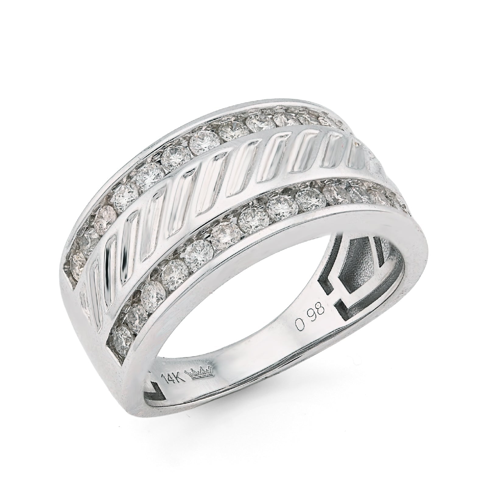 14K White Gold 0.98CT Natural Diamond Round Channel Setting Two Row Men Band Ring - Elite Jewelers - Rings