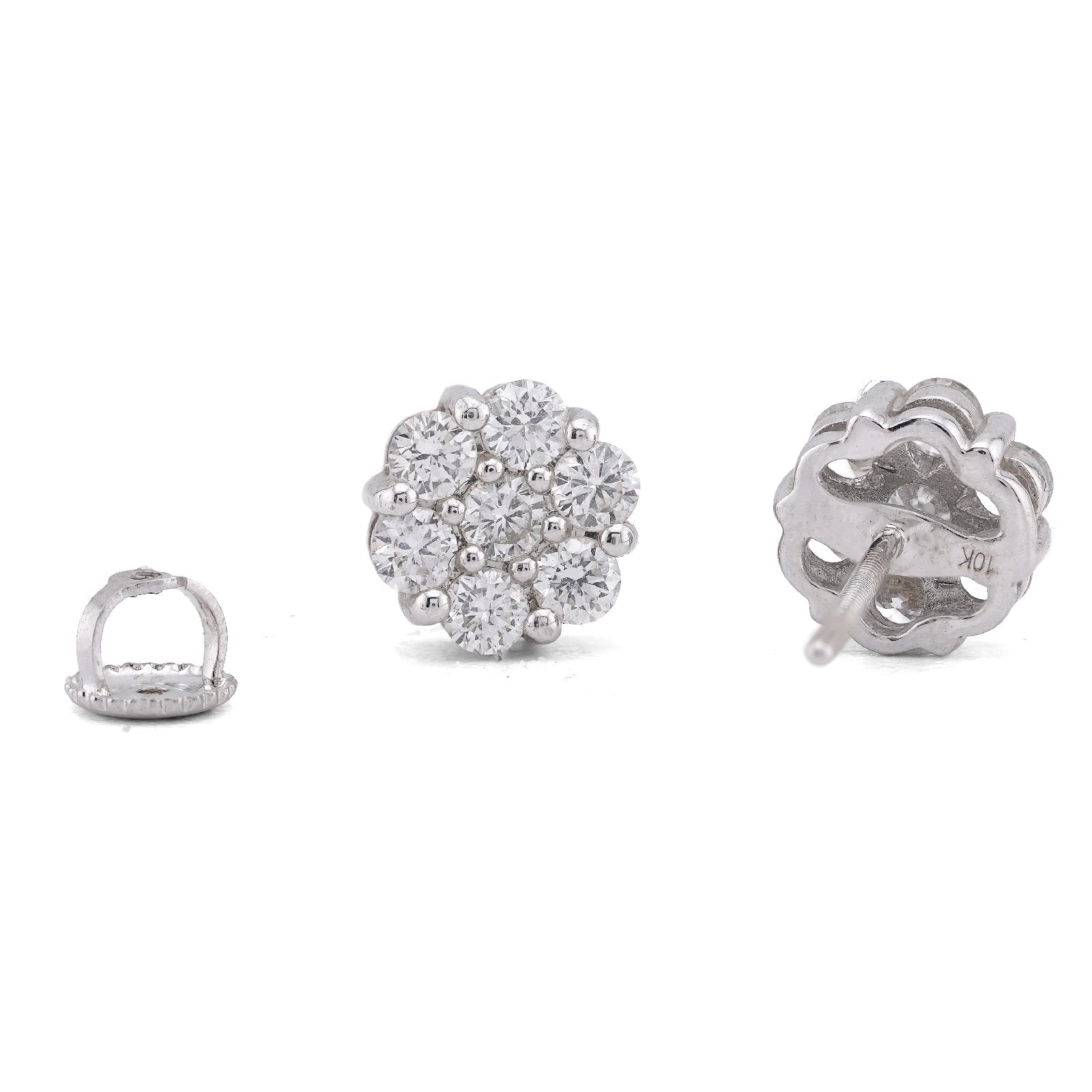 14K White Gold 0.99CT Flower 7 Stone Cluster Lab Diamond Men Women Earrings - Elite Jewelers-Earrings