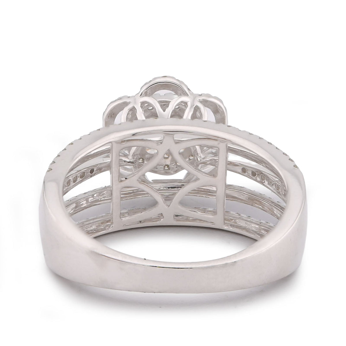 14K White Gold 0.99CT Flower Shape Multi Row Band Natural Diamond Women Ring - Elite Jewelers-Rings