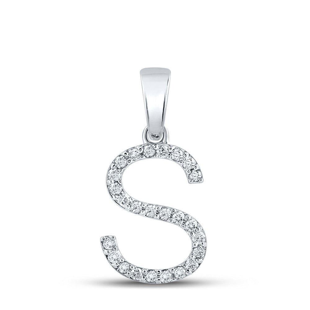 14k White Gold 1.05gms 0.18CTW Natural Diamond Initial "S" Letter Pendant Charm - Elite Jewelers - Charms & Pendants