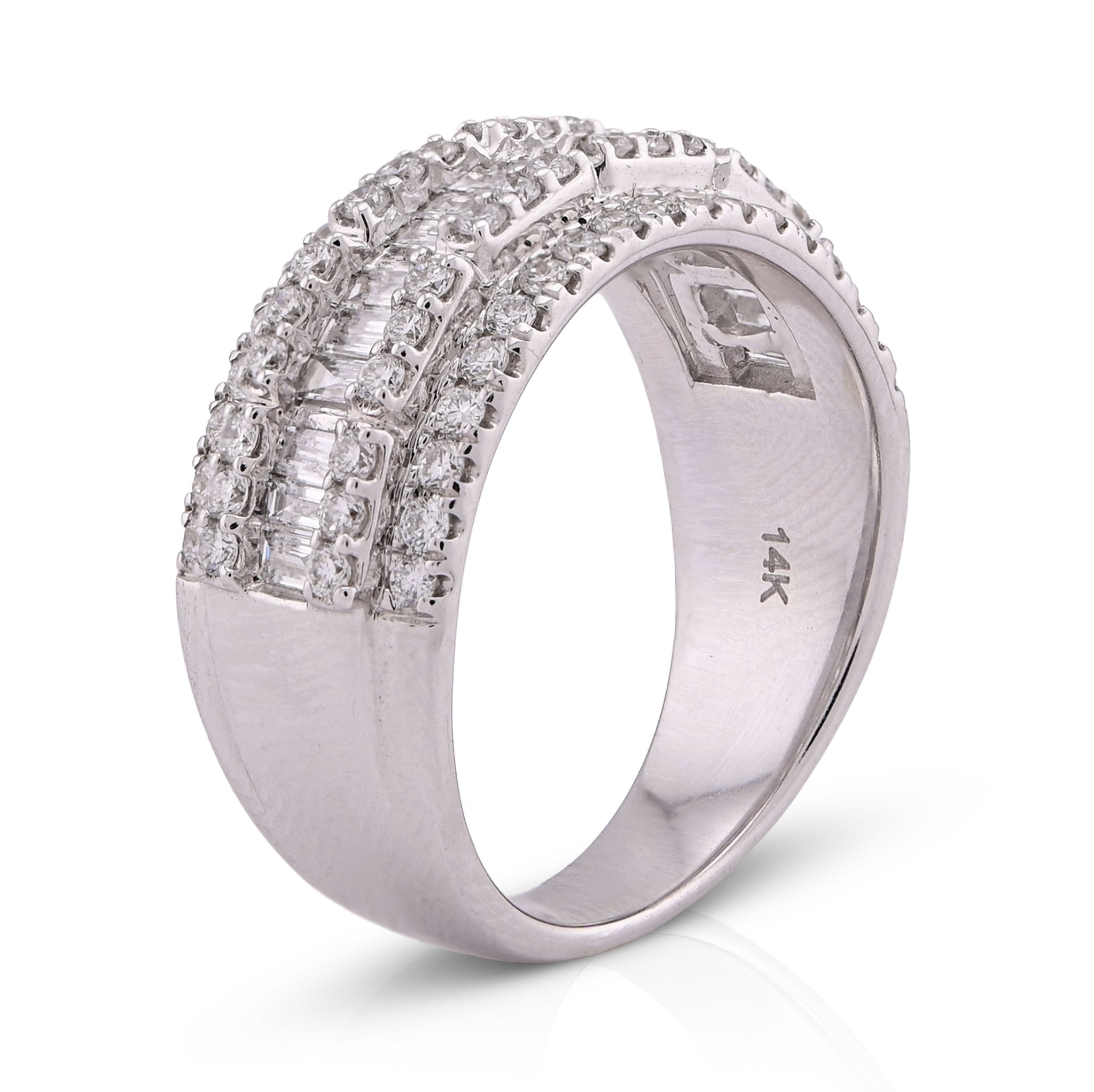 14K White Gold 1.09CT Baguette Centre Row 5 Row Lab Diamond Men Women Ring Band - Elite Jewelers - Rings