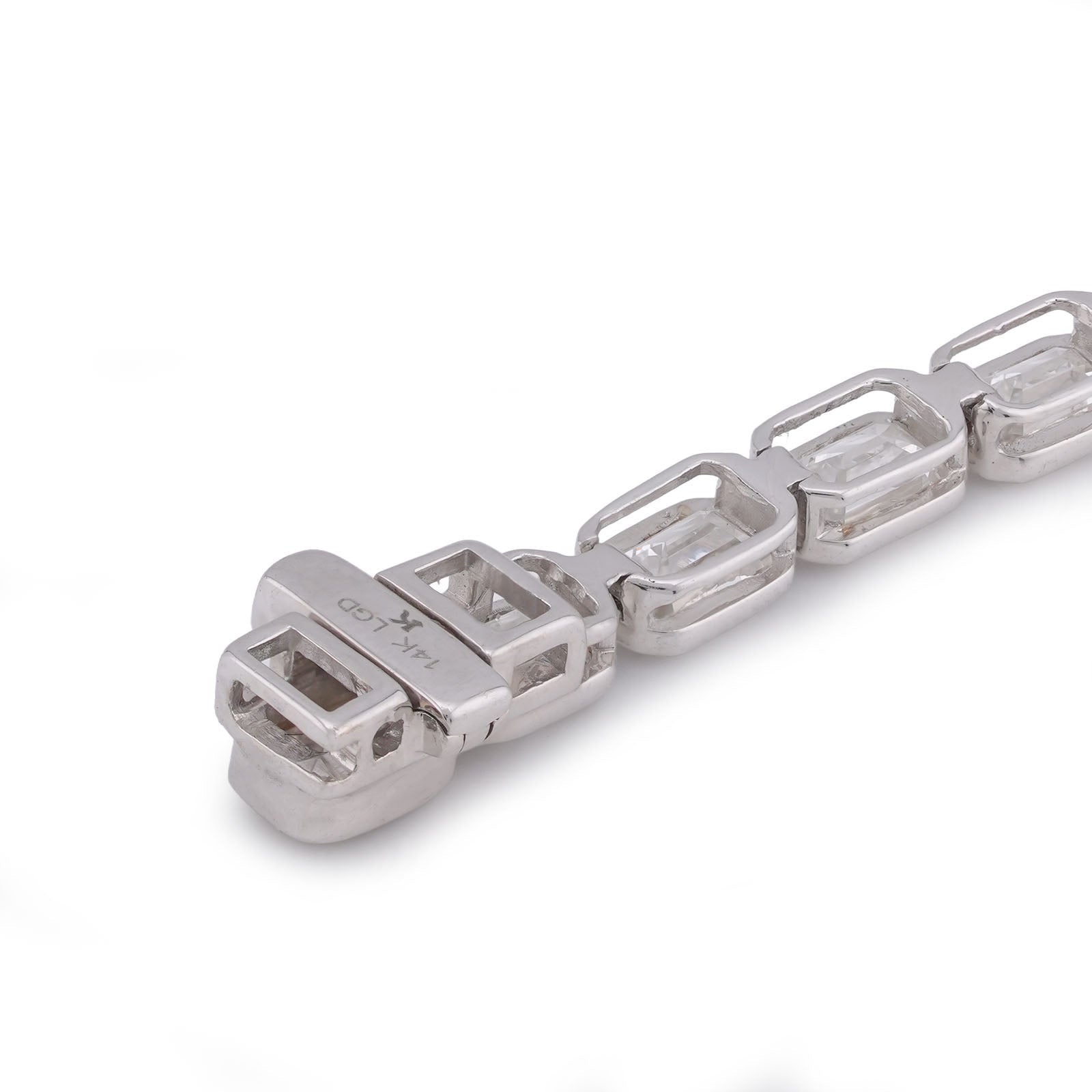 14K White Gold 10CT Emeralad Solitaire Horizontal Link Men Women Lab Diamond Tennis Bracelet 7" - Elite Jewelers-Bracelets