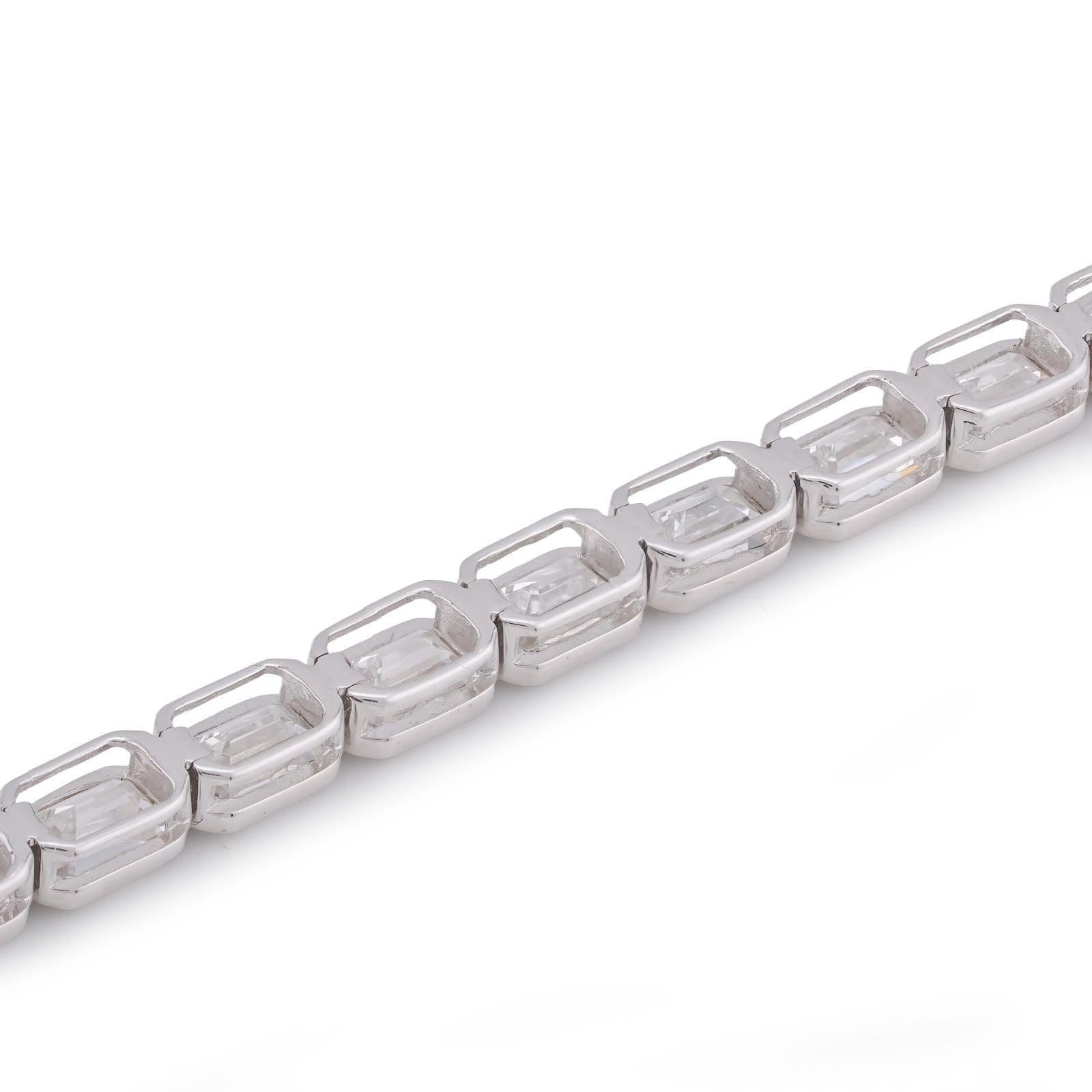 14K White Gold 10CT Emeralad Solitaire Horizontal Link Men Women Lab Diamond Tennis Bracelet 7" - Elite Jewelers-Bracelets