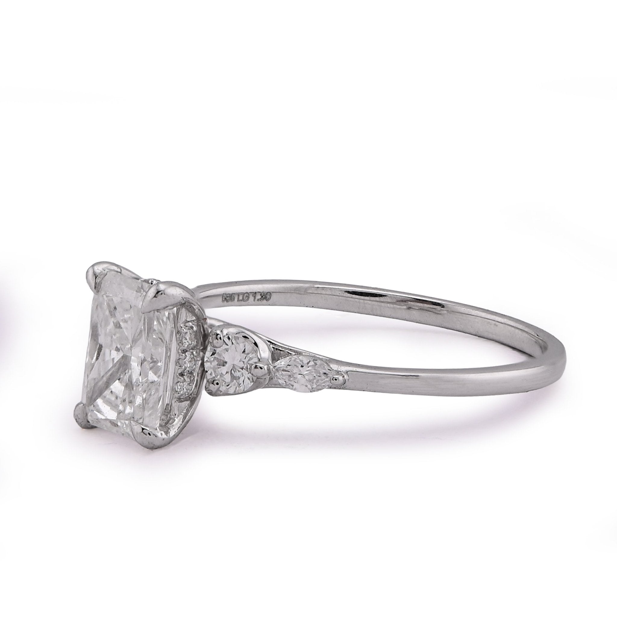 14K White Gold 1.30CT Radiant Centre Round/Marquise Lab Diamond Side Women Ring - Elite Jewelers - Rings