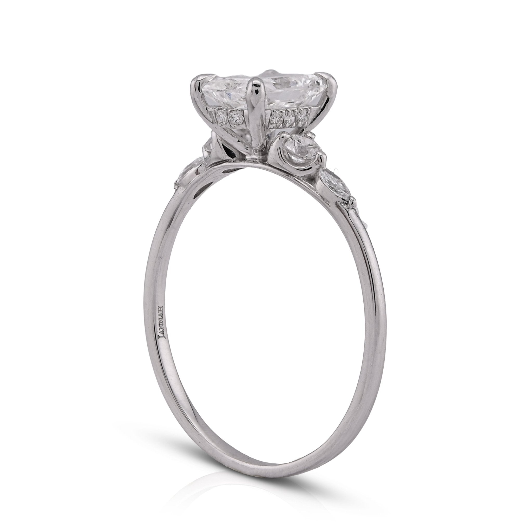 14K White Gold 1.30CT Radiant Centre Round/Marquise Lab Diamond Side Women Ring - Elite Jewelers - Rings