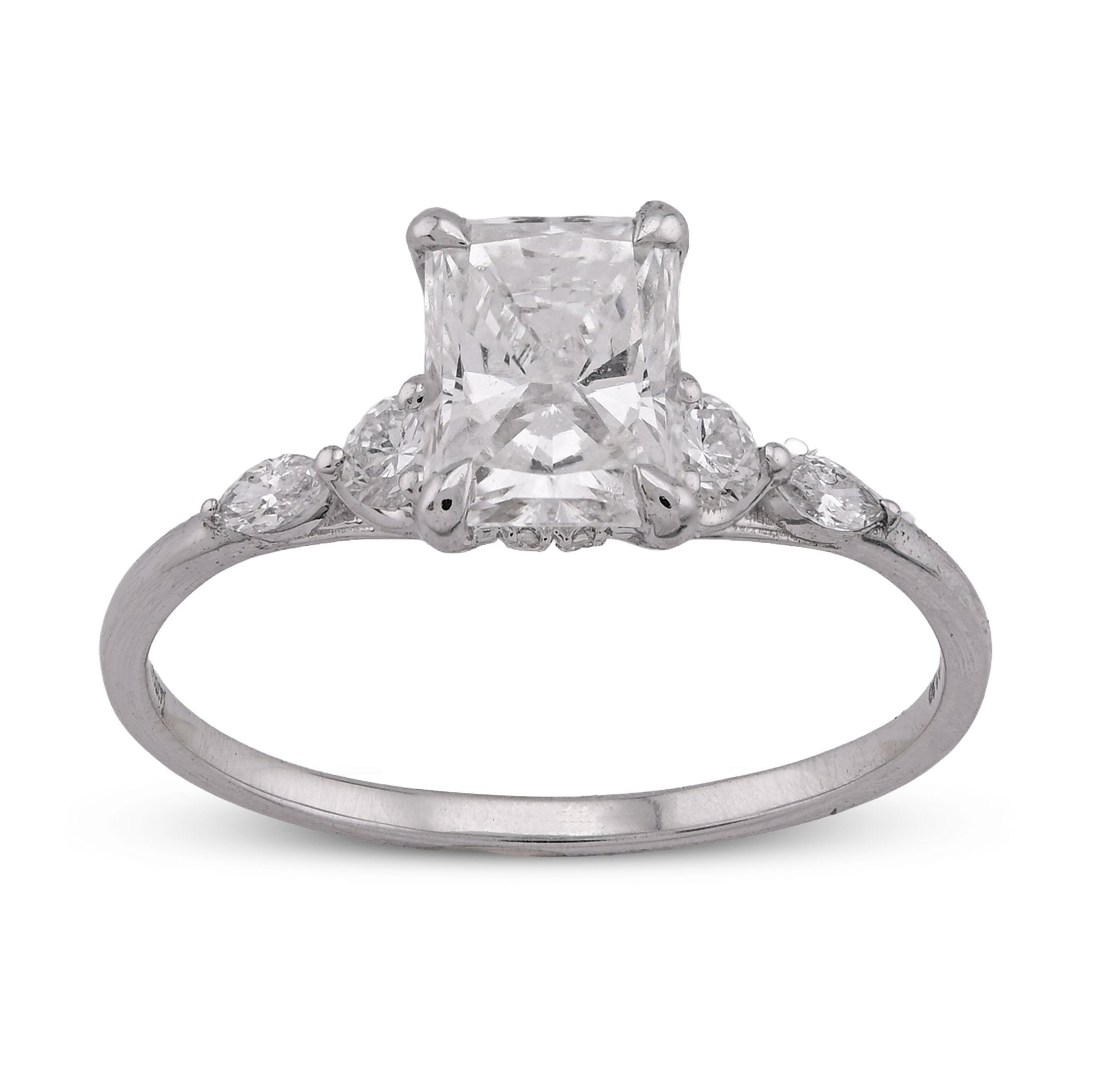 14K White Gold 1.30CT Radiant Centre Round/Marquise Lab Diamond Side Women Ring - Elite Jewelers - Rings