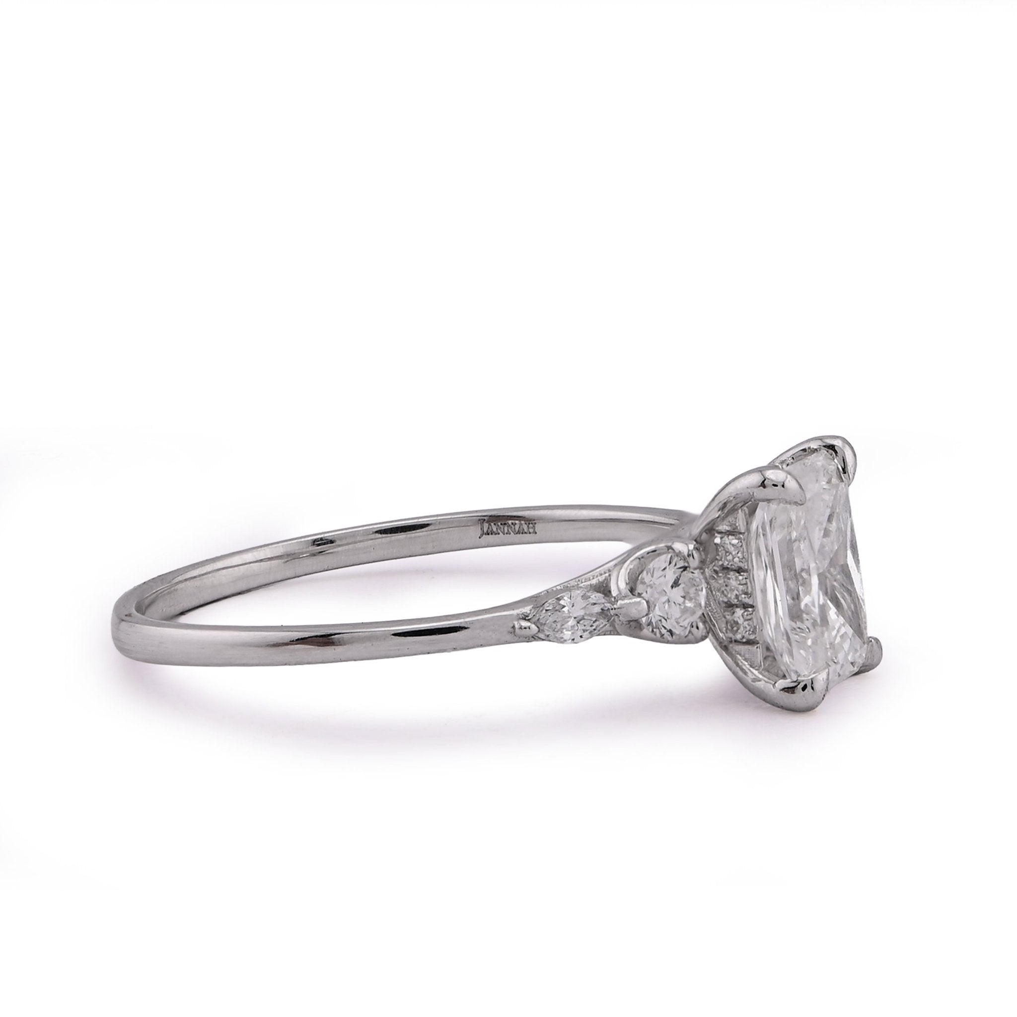 14K White Gold 1.30CT Radiant Centre Round/Marquise Lab Diamond Side Women Ring - Elite Jewelers - Rings