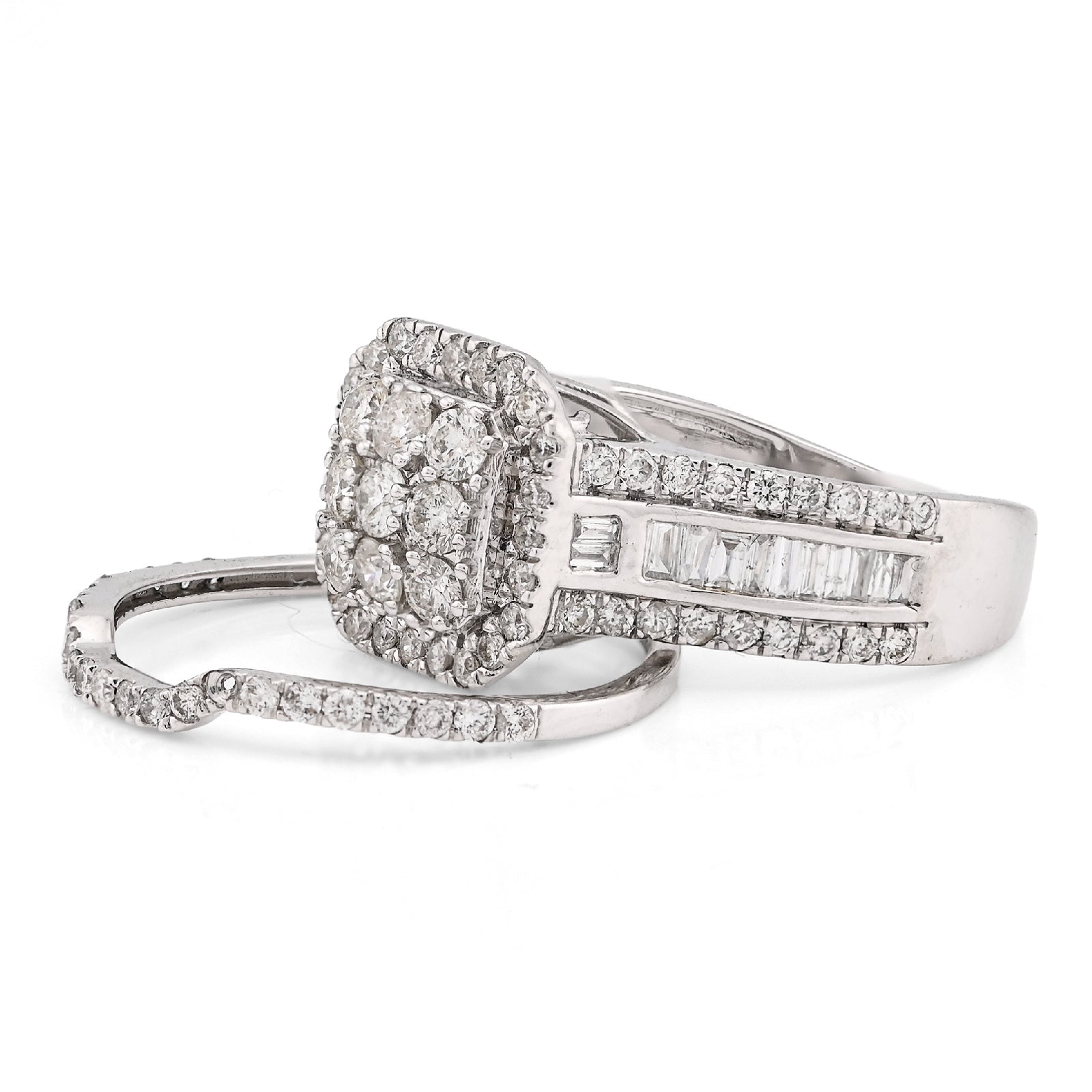 14K White Gold 1.31CT Natural Diamond Octagon Round/Baguette Women Wedding Ring Band - Elite Jewelers - Rings