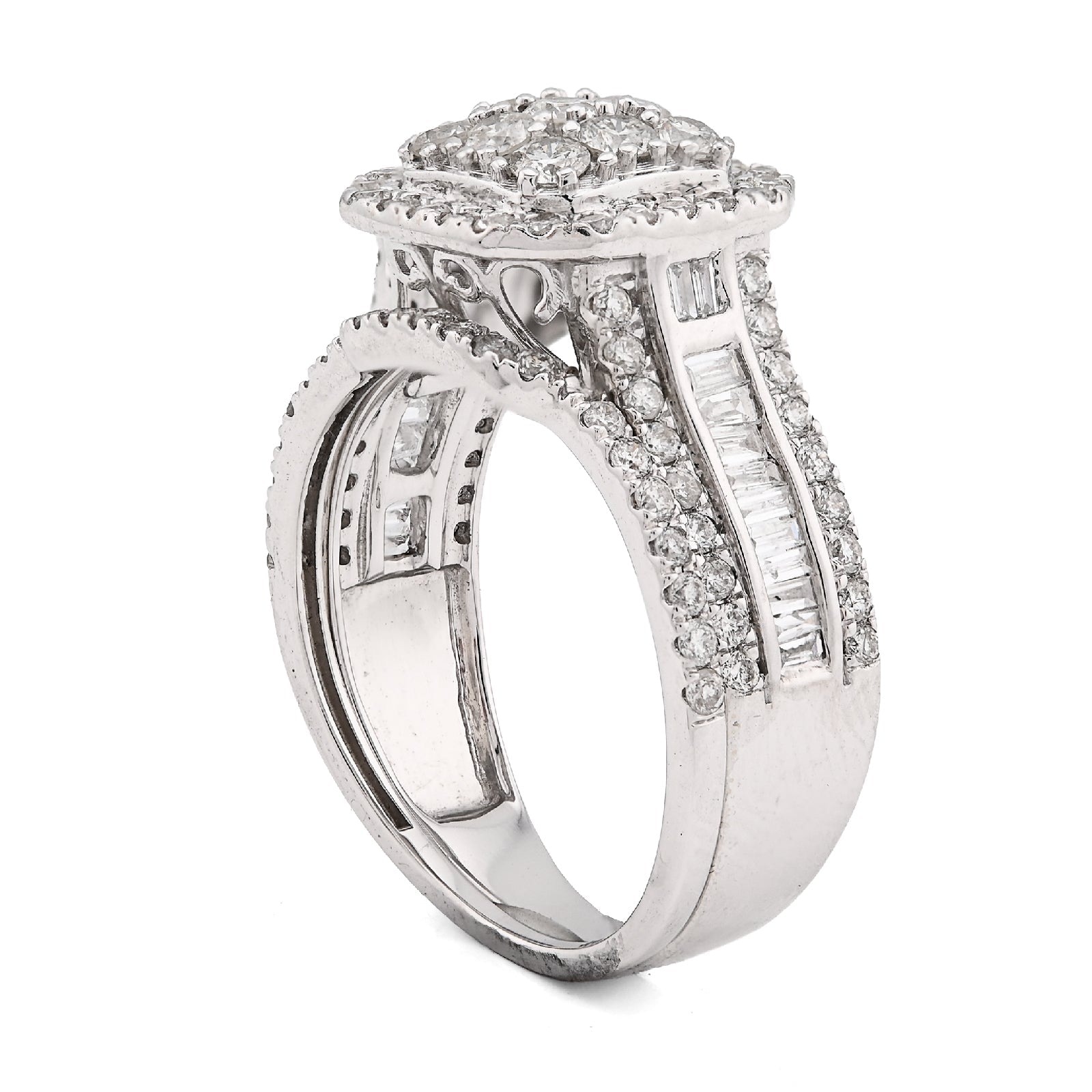 14K White Gold 1.31CT Natural Diamond Octagon Round/Baguette Women Wedding Ring Band - Elite Jewelers - Rings