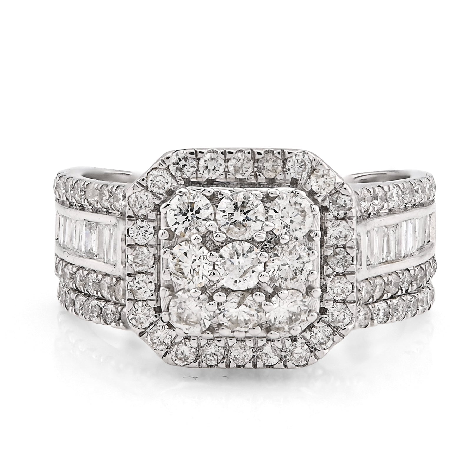 14K White Gold 1.31CT Natural Diamond Octagon Round/Baguette Women Wedding Ring Band - Elite Jewelers - Rings
