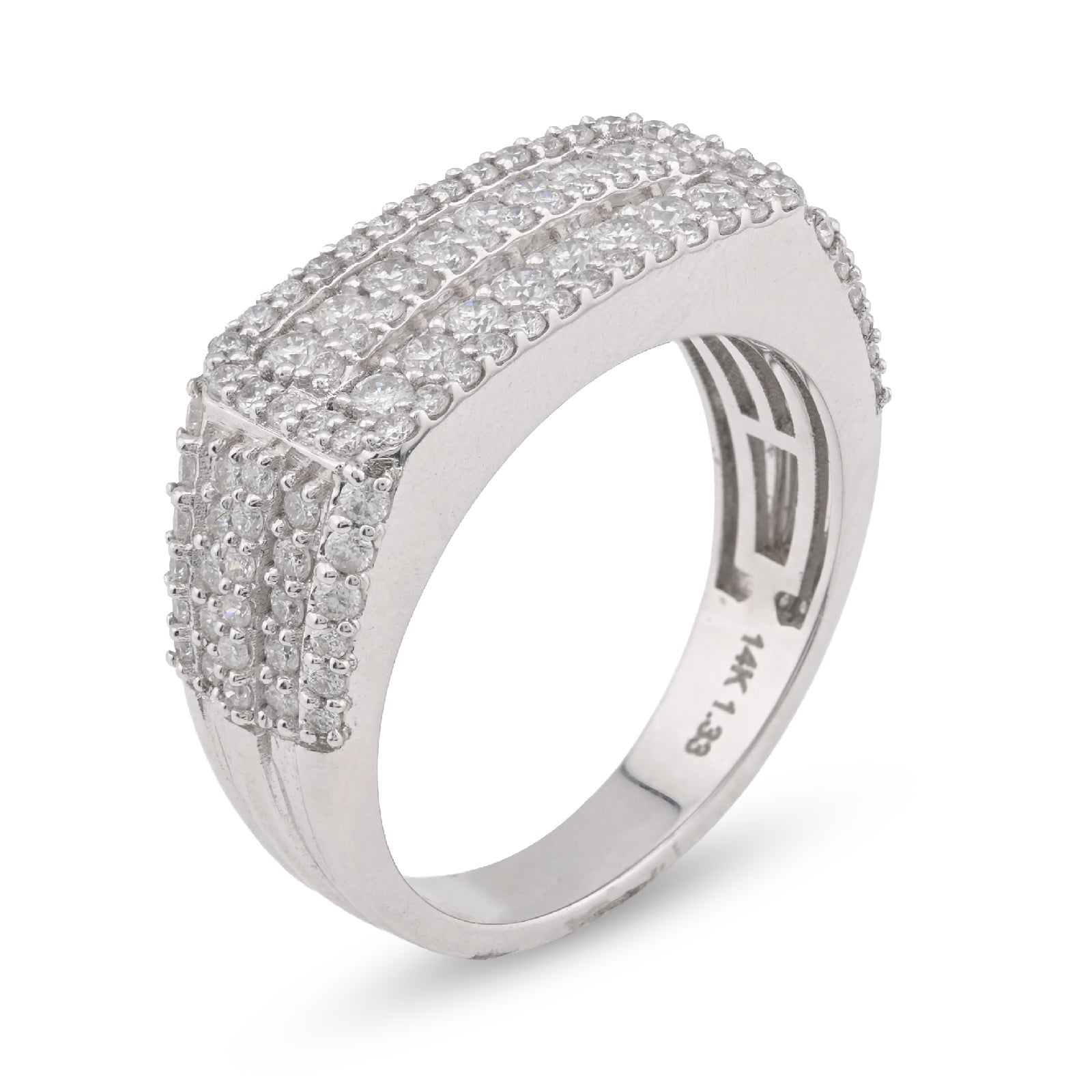 14K White Gold 1.31CT Round Natural Diamond Rectangular Men Ring - Elite Jewelers - Rings