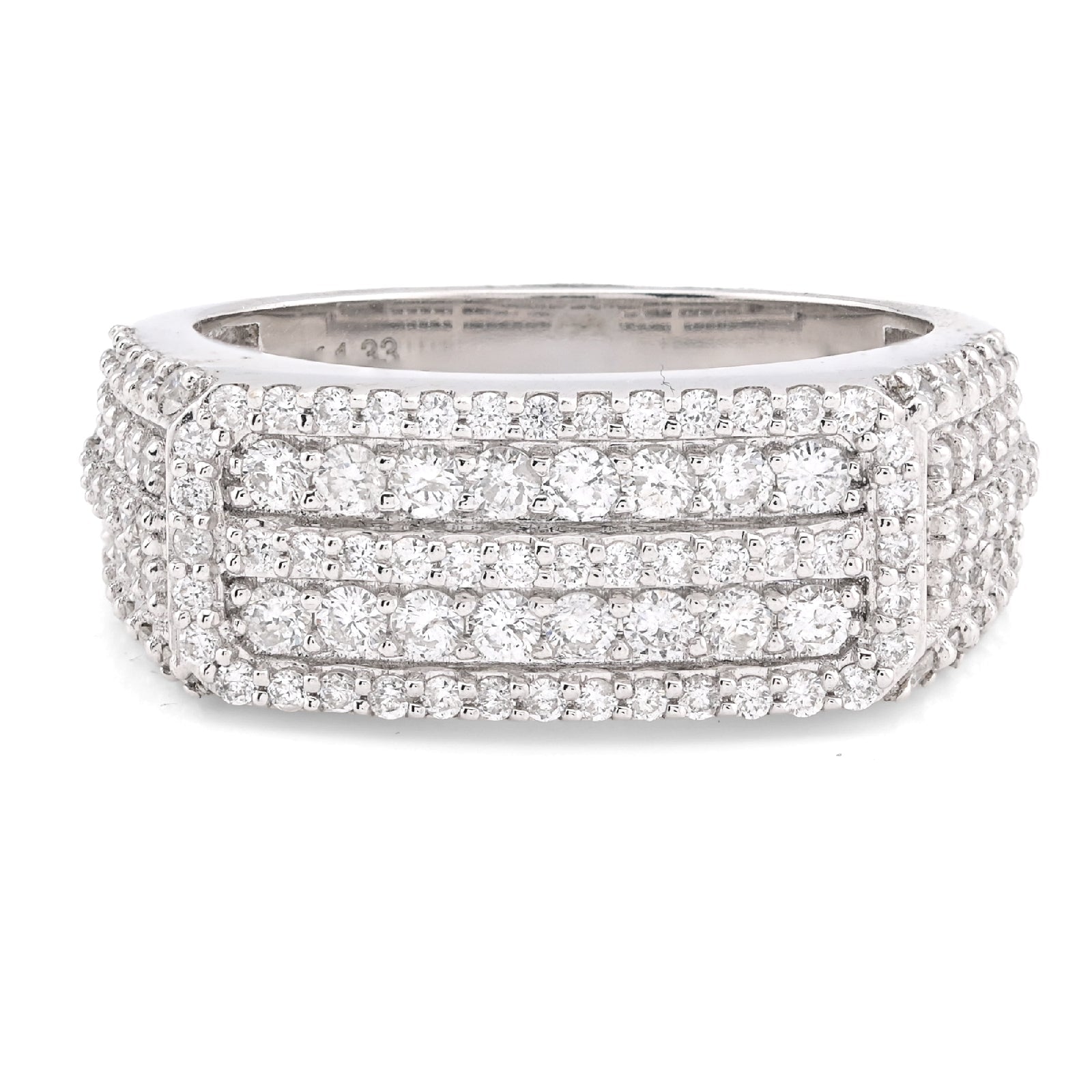 14K White Gold 1.31CT Round Natural Diamond Rectangular Men Ring - Elite Jewelers - Rings