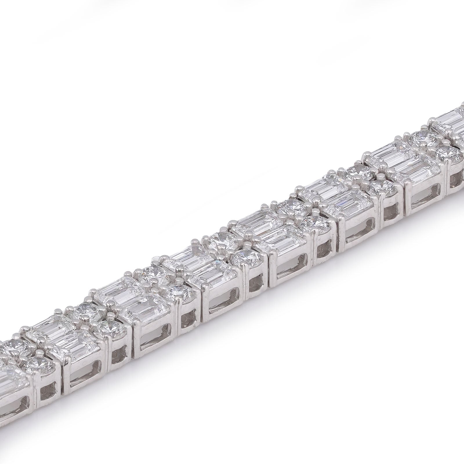 14K WHite Gold 13.75CT Emerald/Round Row Lab Diamond Tennis Bracelet 7" - Elite Jewelers-Bracelets
