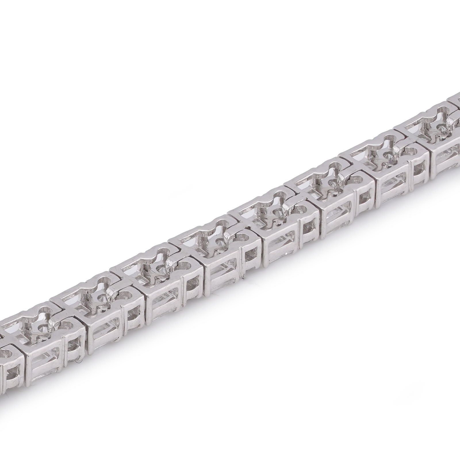 14K WHite Gold 13.75CT Emerald/Round Row Lab Diamond Tennis Bracelet 7" - Elite Jewelers-Bracelets