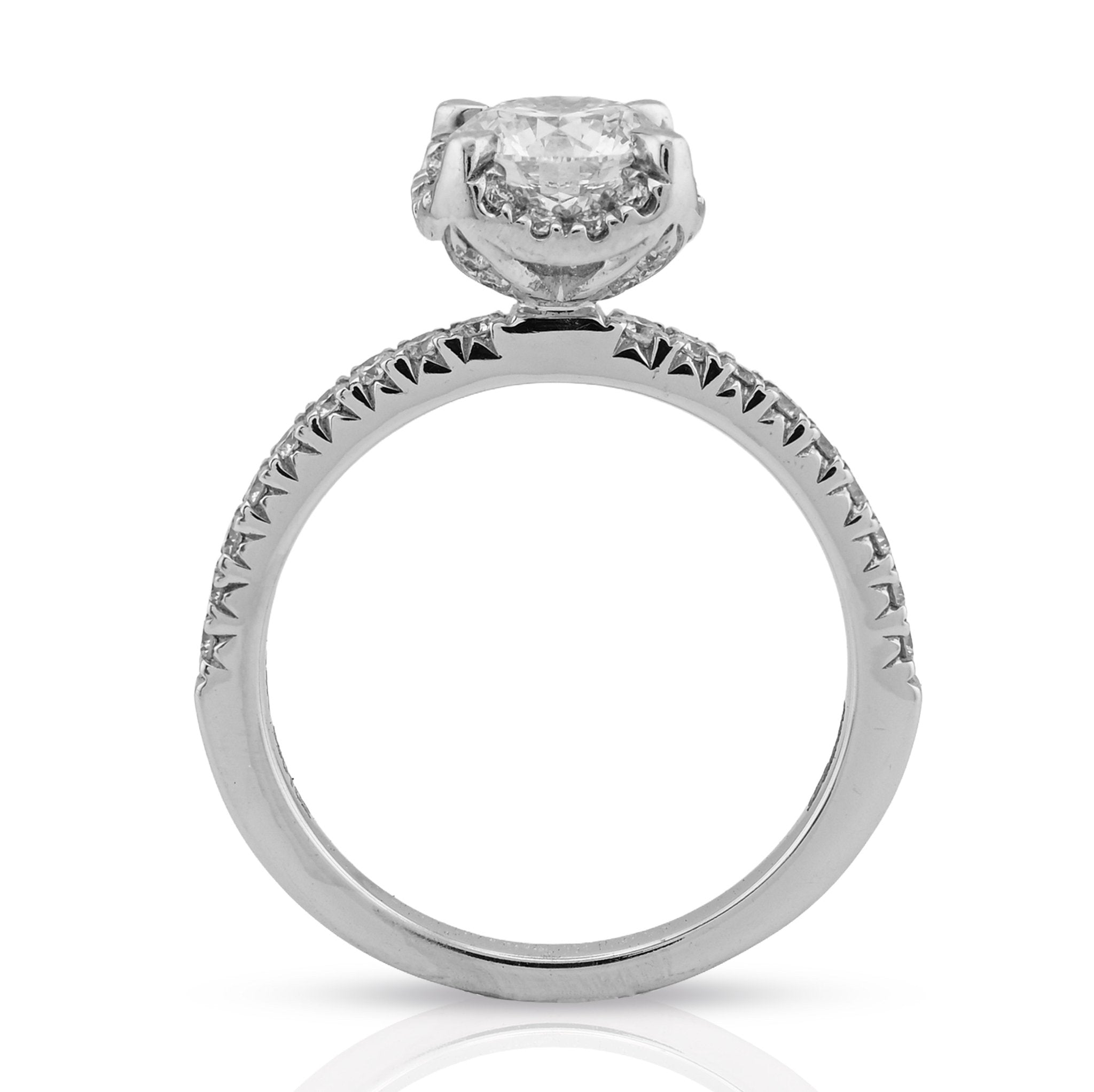 14K White Gold 1.42CT Round Solitaire/Band Lab Diamond Band Women Ring - Elite Jewelers - Rings