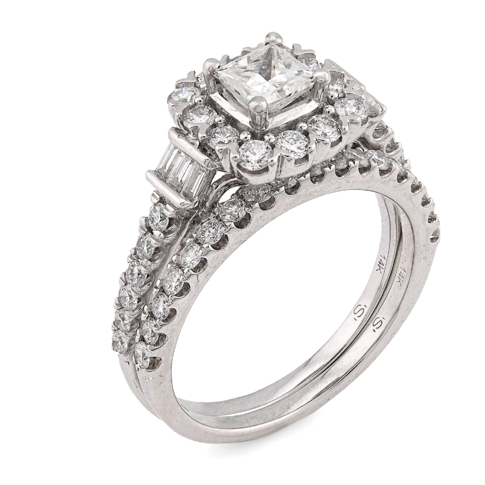 14K White Gold 1.50CT Dolitare/Baguette Natural Diamond Square Women Wedding Ring - Elite Jewelers - Rings