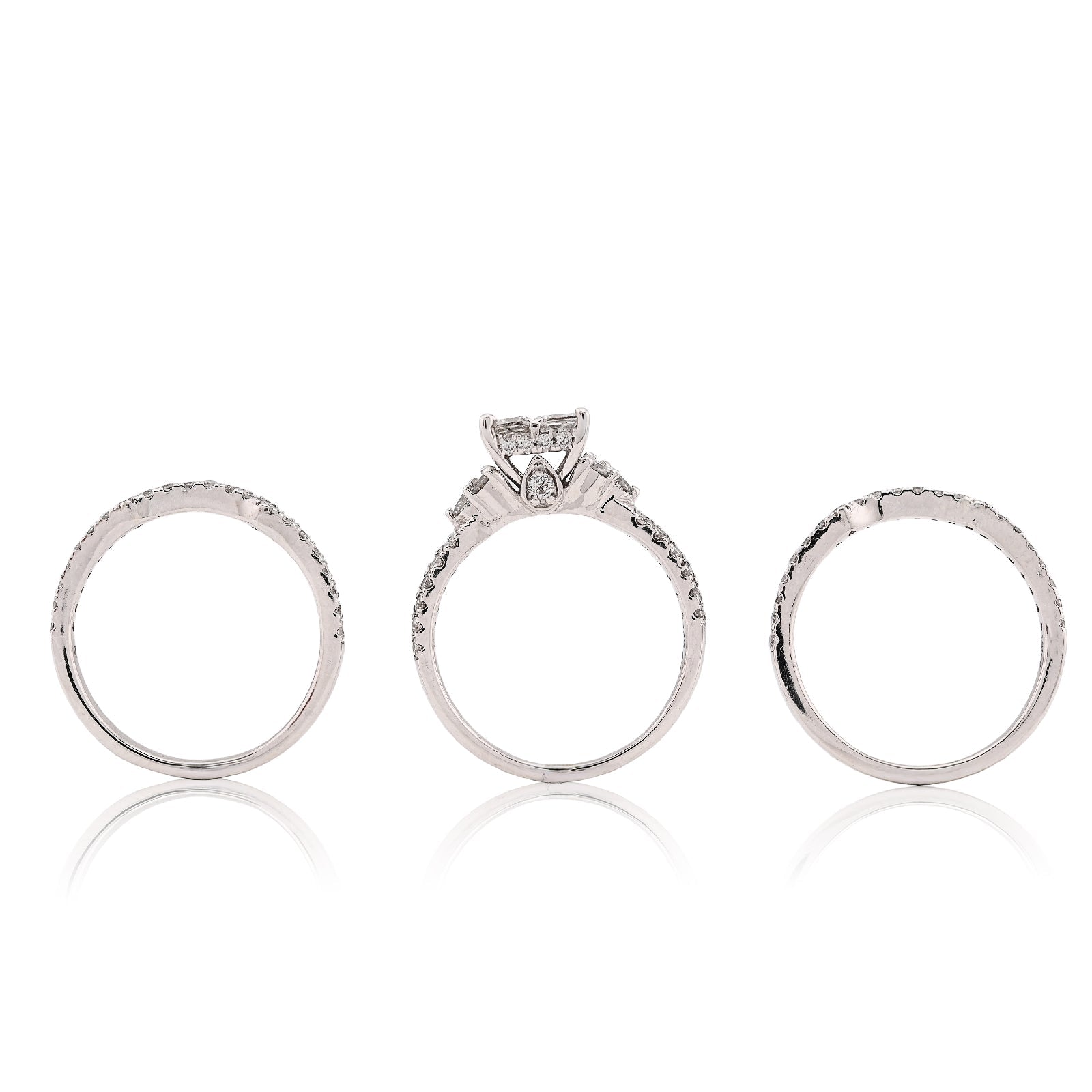 14K White Gold 1.50CT Natural Diamond Princess Cut/Round Square Shape Women 2 Band Wedding Ring - Elite Jewelers - Rings