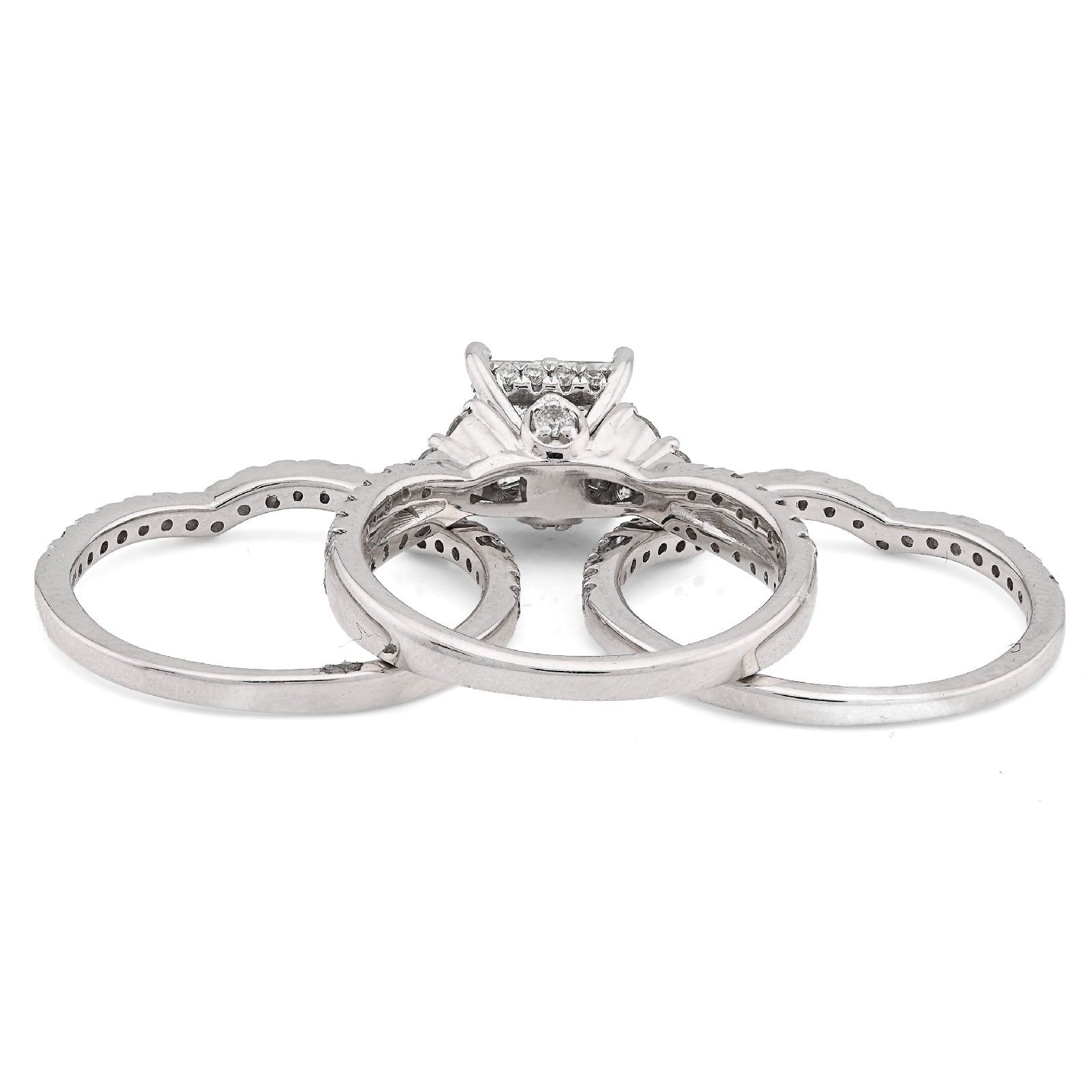 14K White Gold 1.50CT Natural Diamond Princess Cut/Round Square Shape Women 2 Band Wedding Ring - Elite Jewelers - Rings