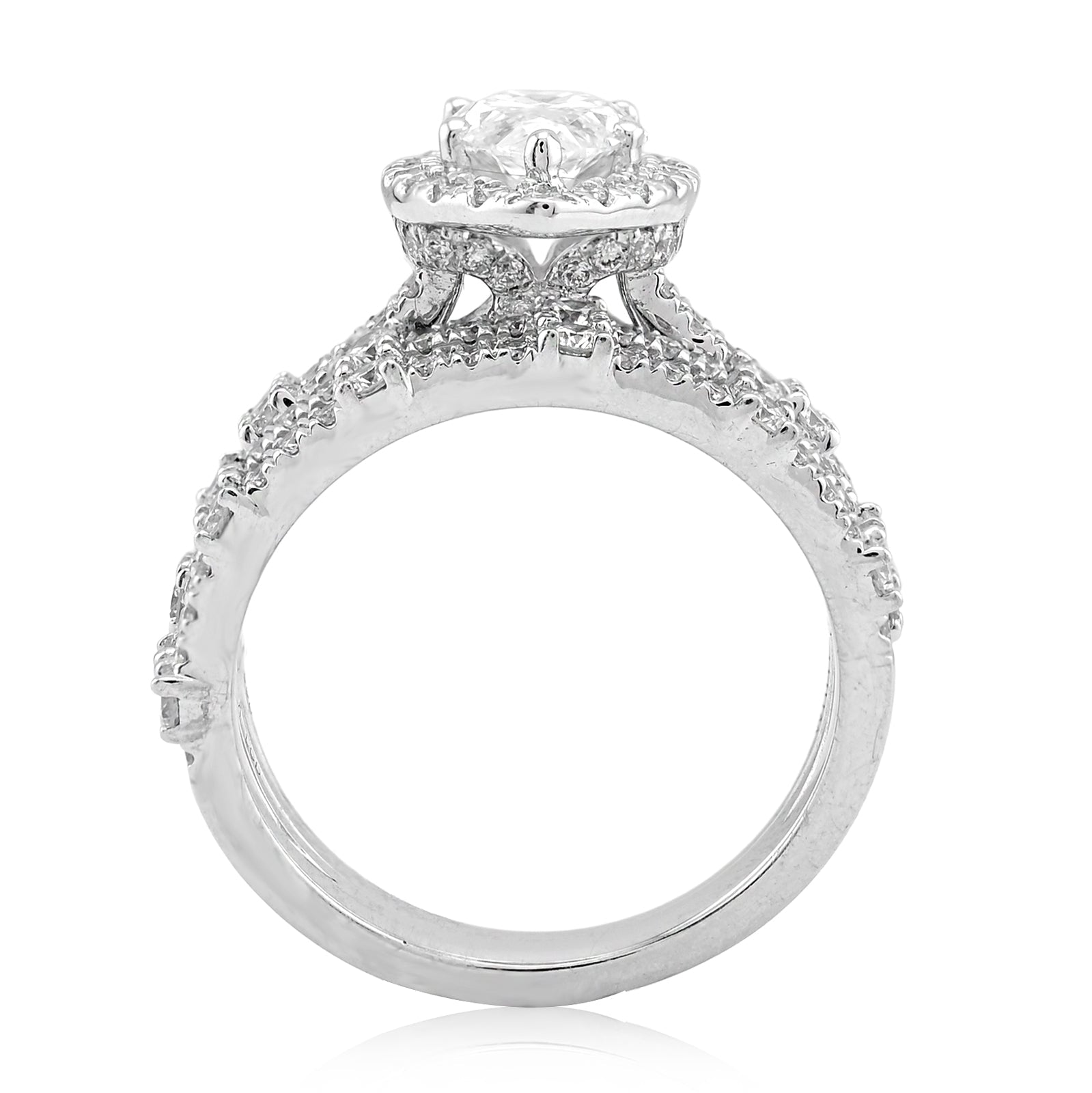 14K White Gold 1.5CT Centre Marquise Solitaire 2 Row Band 2.8TC Lab Diamond Women Ring with Band - Elite Jewelers - Rings