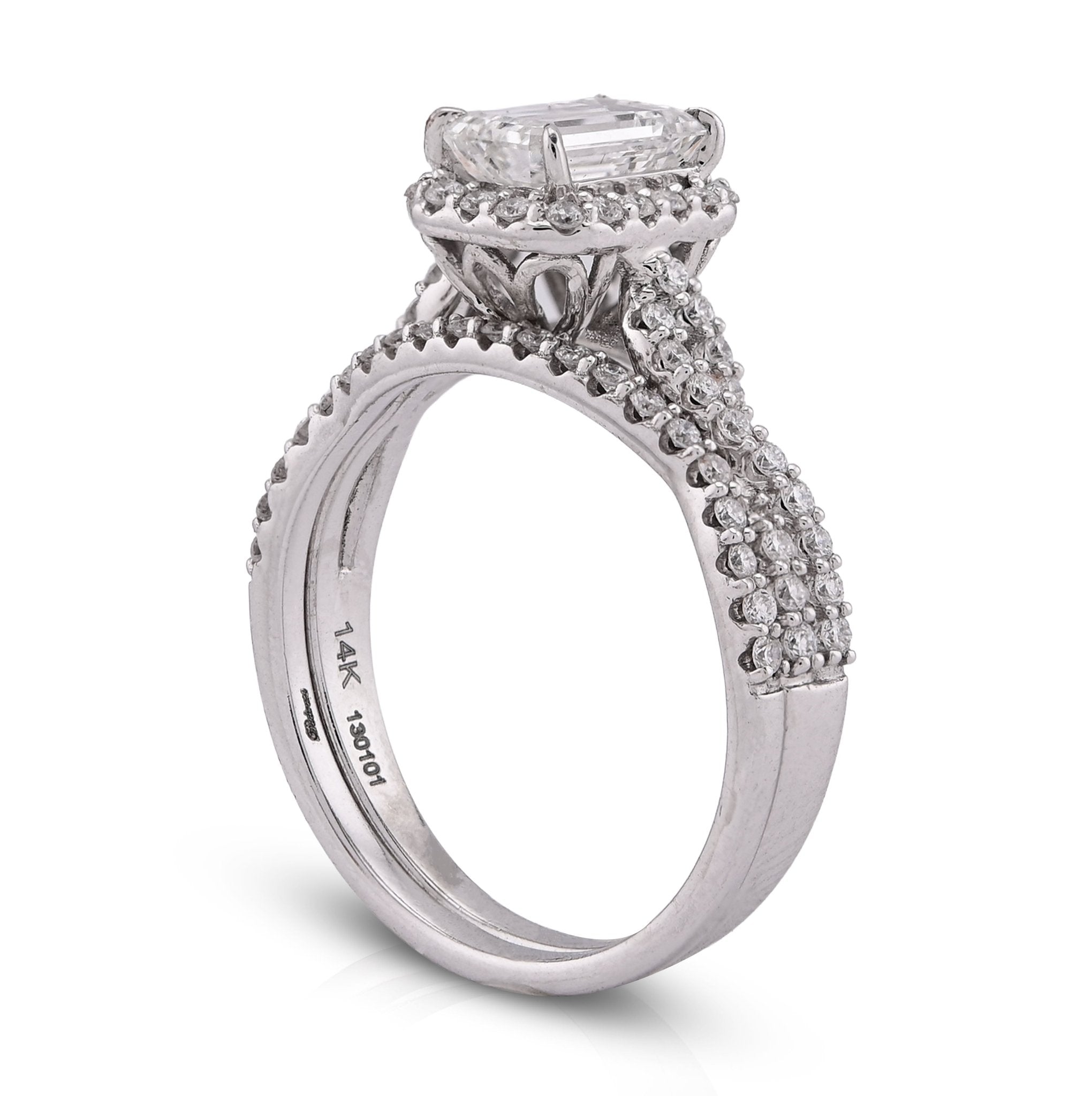 14K White Gold 1.5CT Emerald Centre Infinity Link Side Lab Diamond Women Ring with Band - Elite Jewelers - Rings