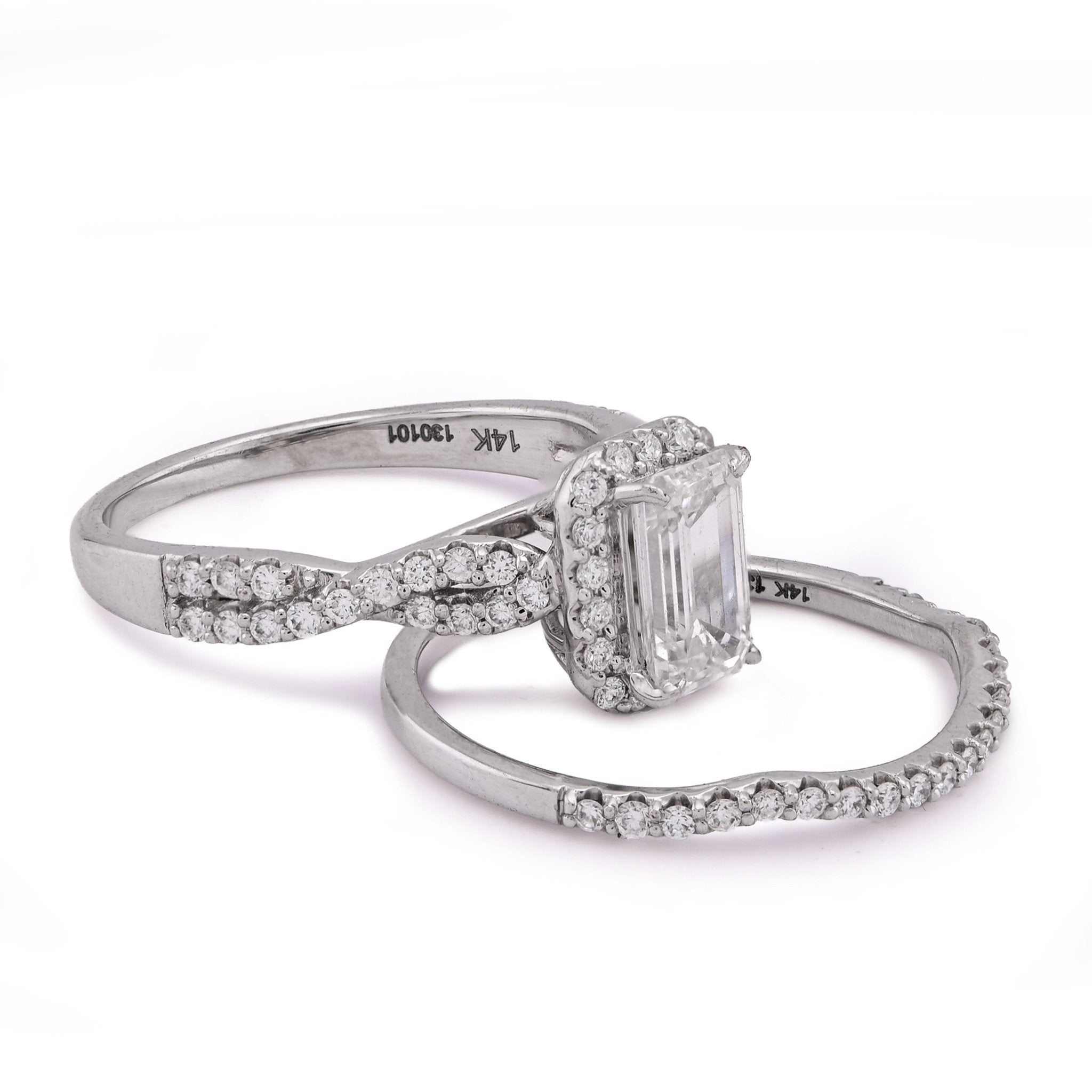 14K White Gold 1.5CT Emerald Centre Infinity Link Side Lab Diamond Women Ring with Band - Elite Jewelers - Rings