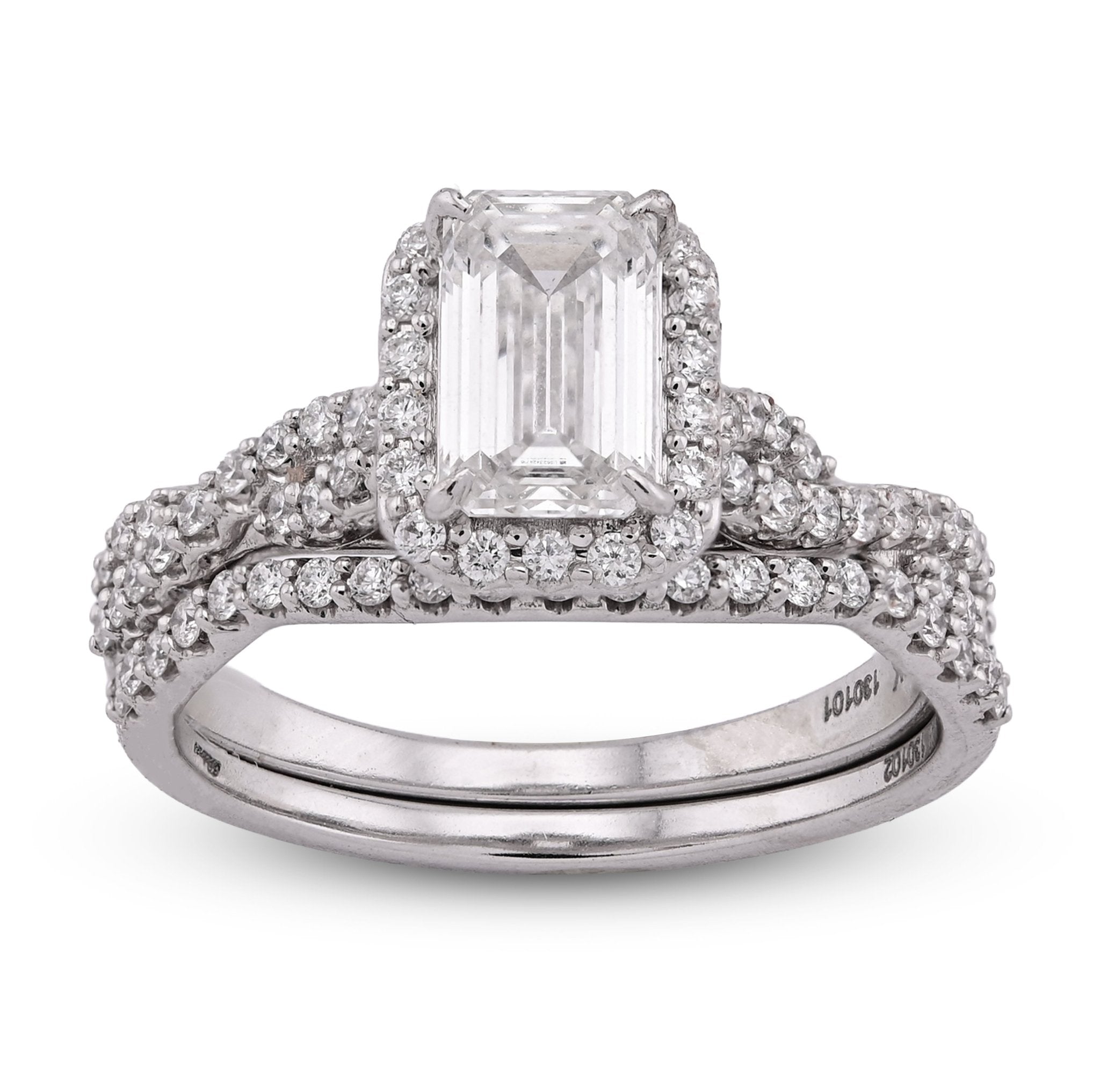 14K White Gold 1.5CT Emerald Centre Infinity Link Side Lab Diamond Women Ring with Band - Elite Jewelers - Rings