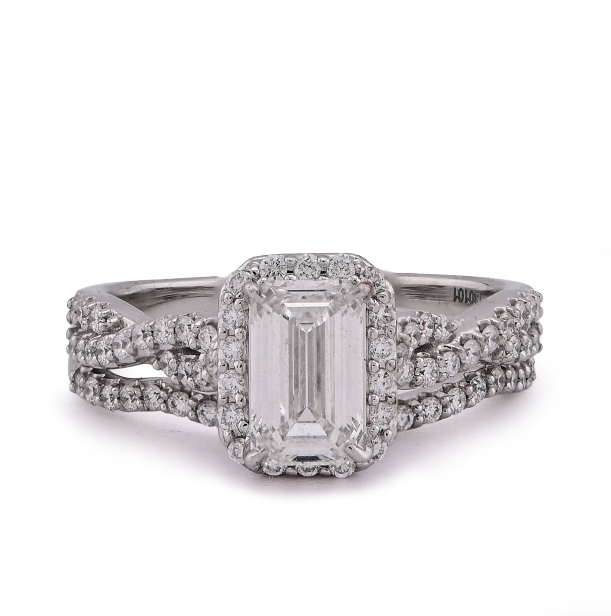 14K White Gold 1.5CT Emerald Centre Infinity Link Side Lab Diamond Women Ring with Band - Elite Jewelers - Rings