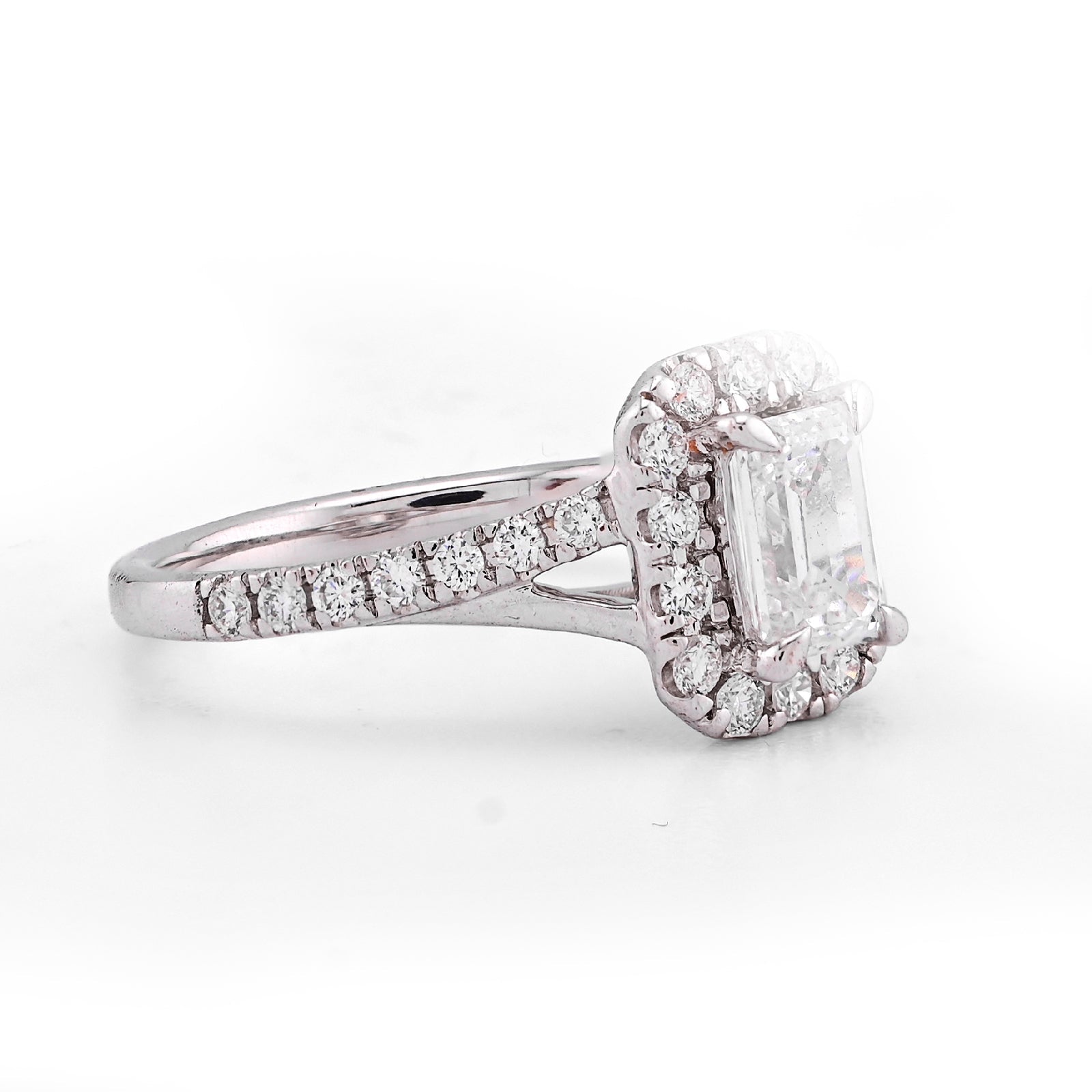 14K White Gold 1.5CT Emerald Centre Side Iced Designer Women Lab Diamond Ring - Elite Jewelers - Rings