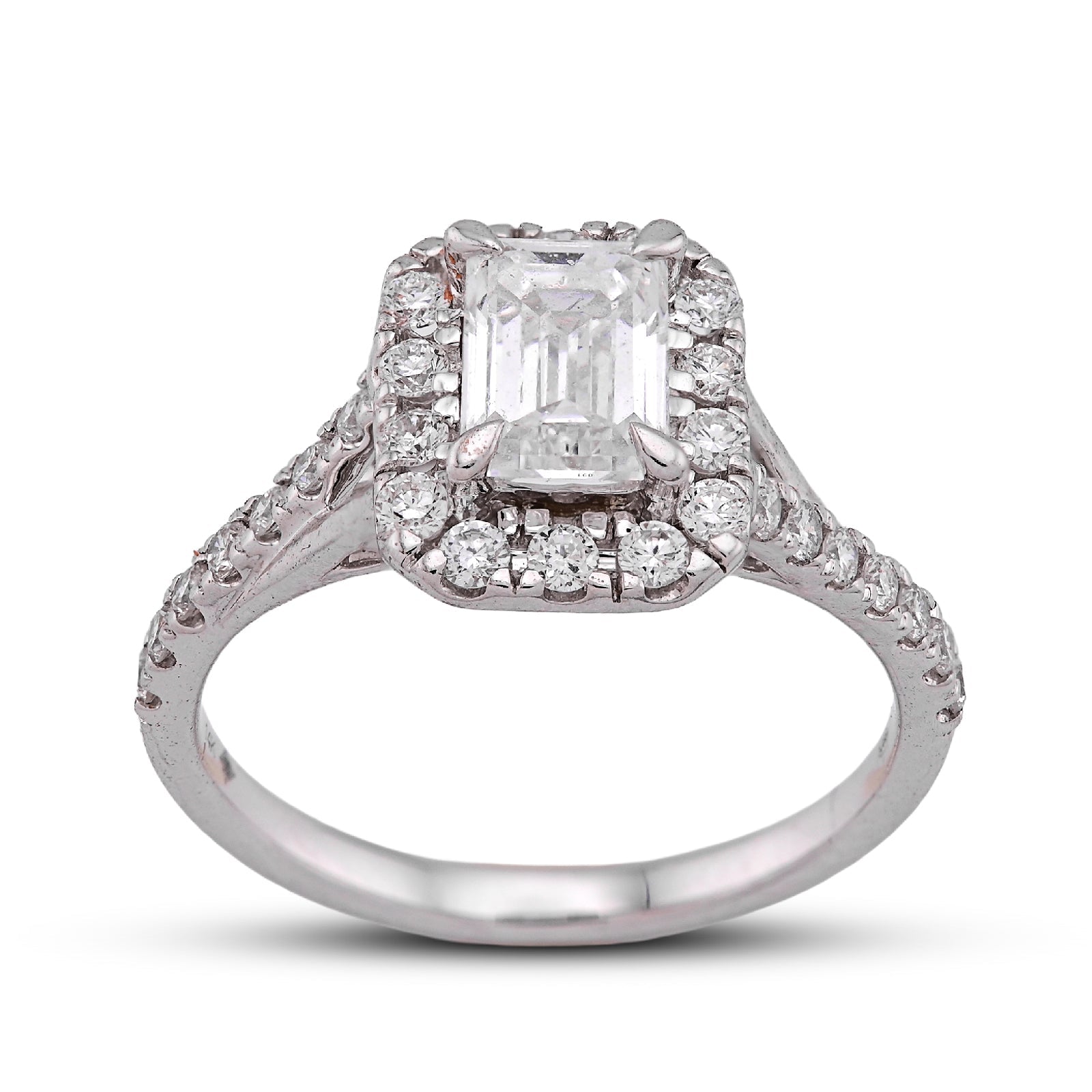 14K White Gold 1.5CT Emerald Centre Side Iced Designer Women Lab Diamond Ring - Elite Jewelers - Rings