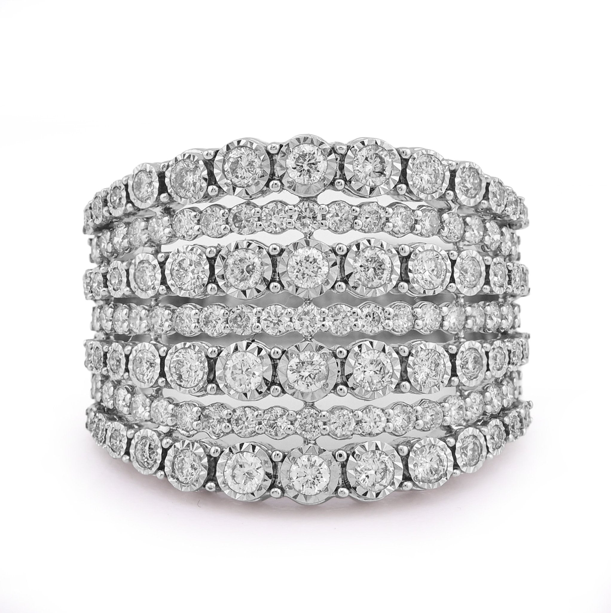 14K White Gold 1.5CT Natural Multi - Row Women Diamond Ring - Elite Jewelers - Rings