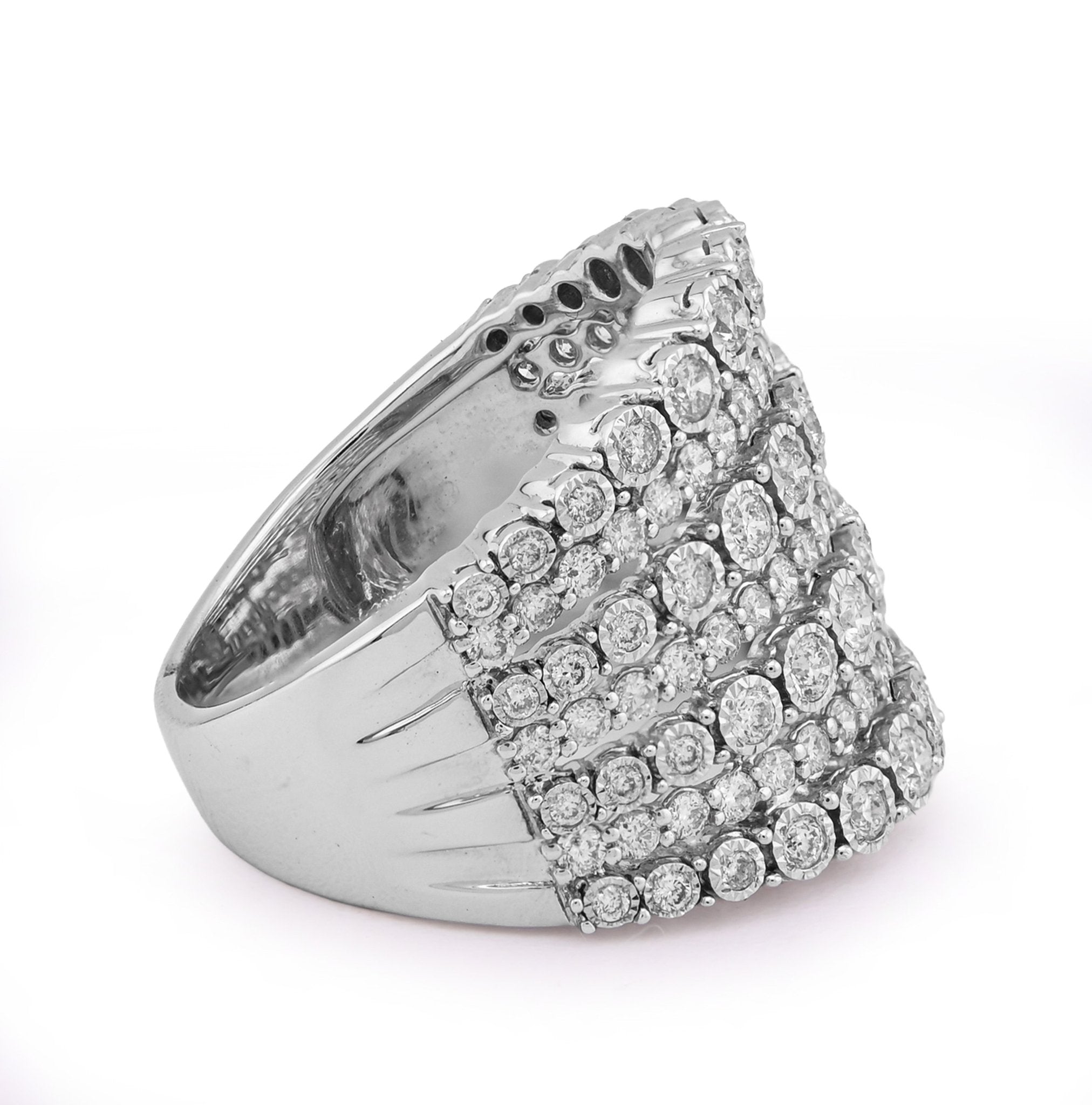 14K White Gold 1.5CT Natural Multi - Row Women Diamond Ring - Elite Jewelers - Rings