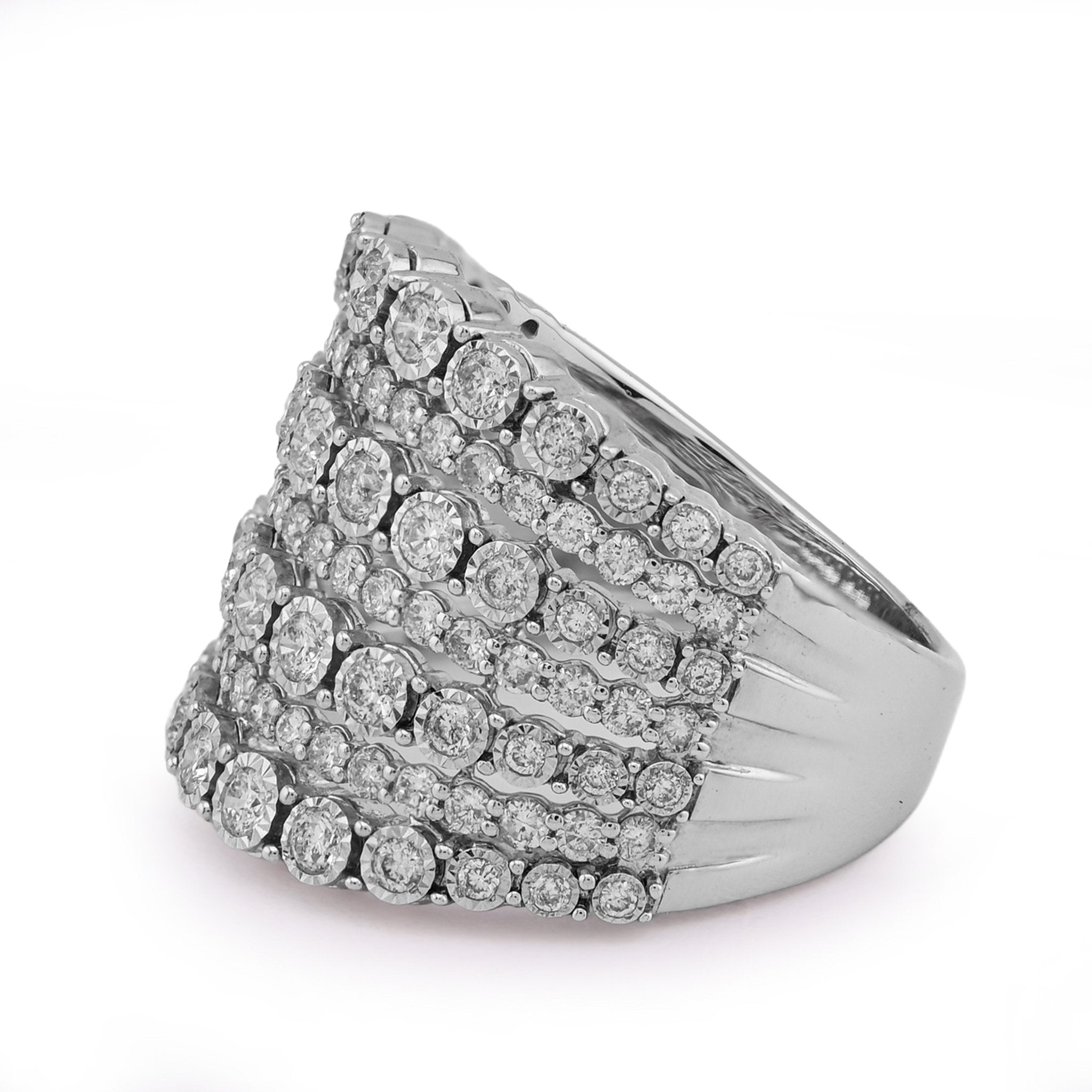 14K White Gold 1.5CT Natural Multi - Row Women Diamond Ring - Elite Jewelers - Rings