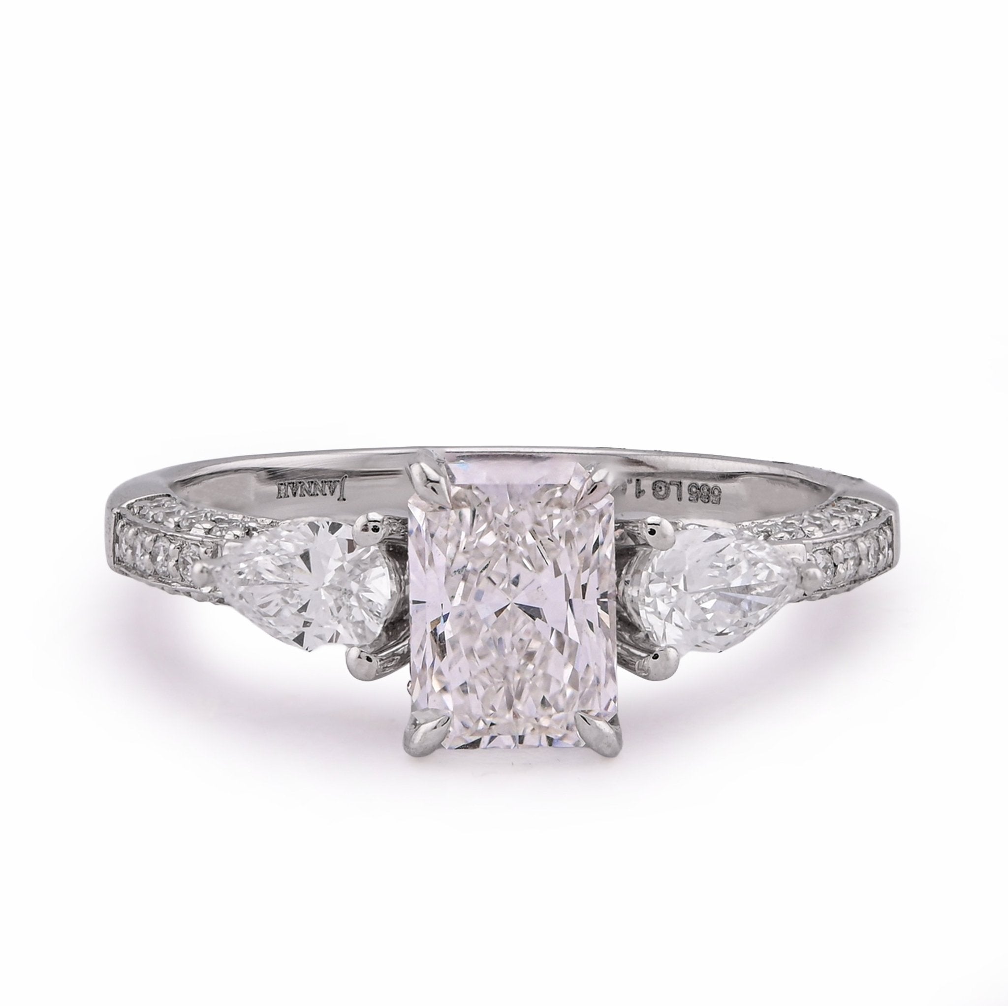 14K White Gold 1.64CT Centre Solitaire Radiant Pear/Round Side Lab Diamond Women Ring - Elite Jewelers - Rings