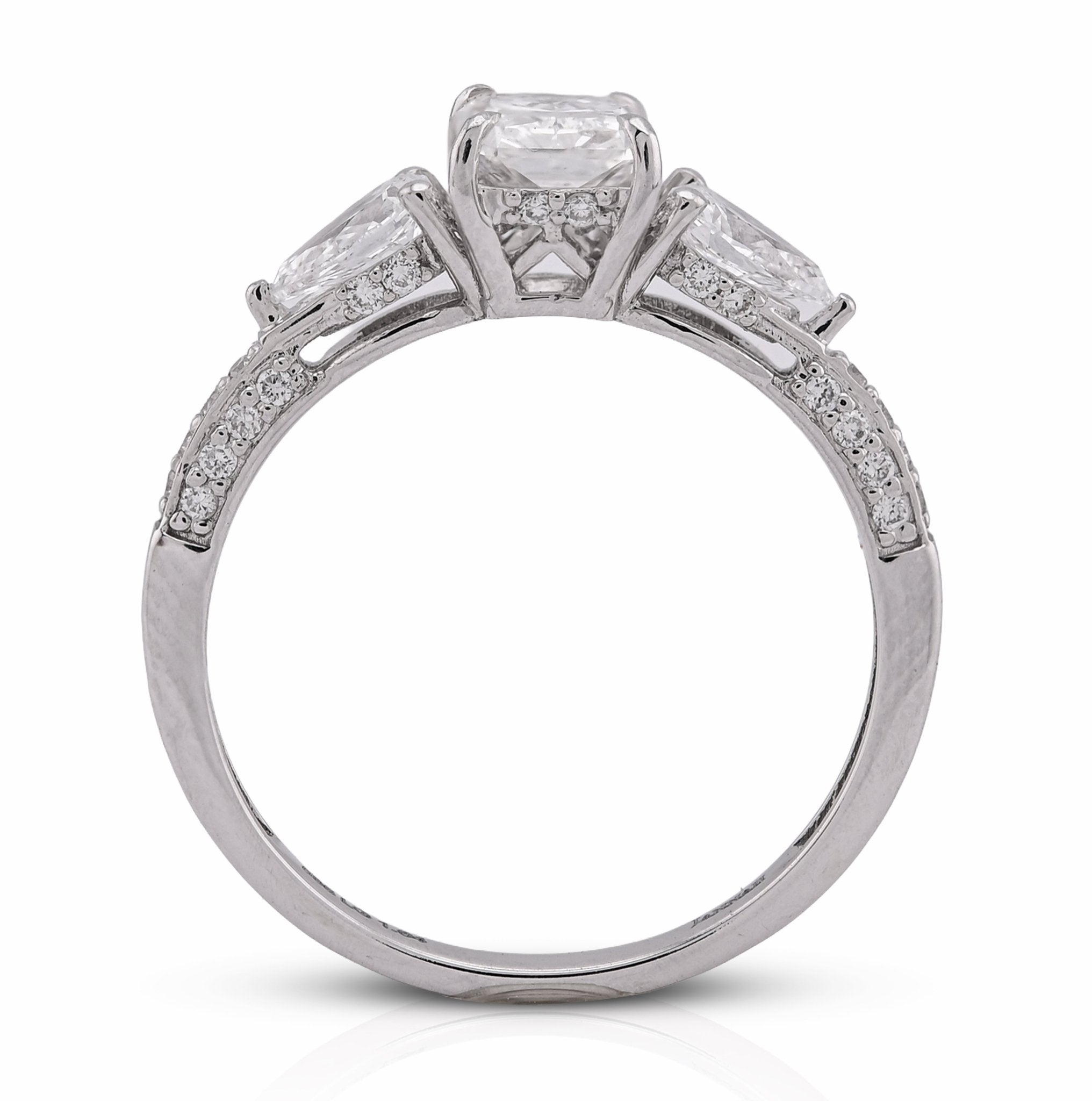 14K White Gold 1.64CT Centre Solitaire Radiant Pear/Round Side Lab Diamond Women Ring - Elite Jewelers - Rings
