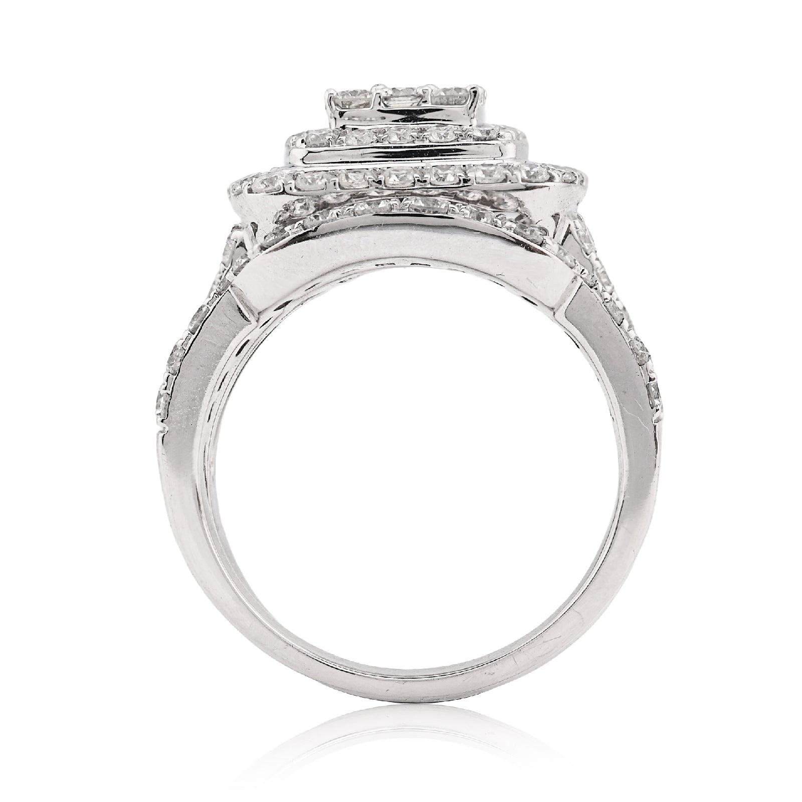 14K White Gold 1.98CT Natural Dimaond Round/Baguette Big Square Women Ring Wedding Band - Elite Jewelers - Rings