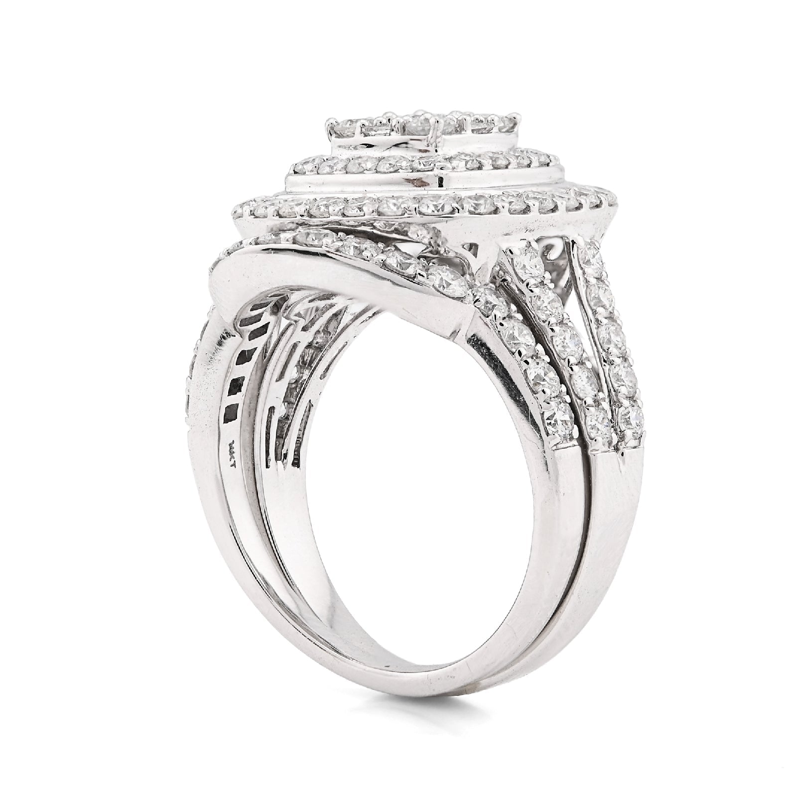 14K White Gold 1.98CT Natural Dimaond Round/Baguette Big Square Women Ring Wedding Band - Elite Jewelers - Rings