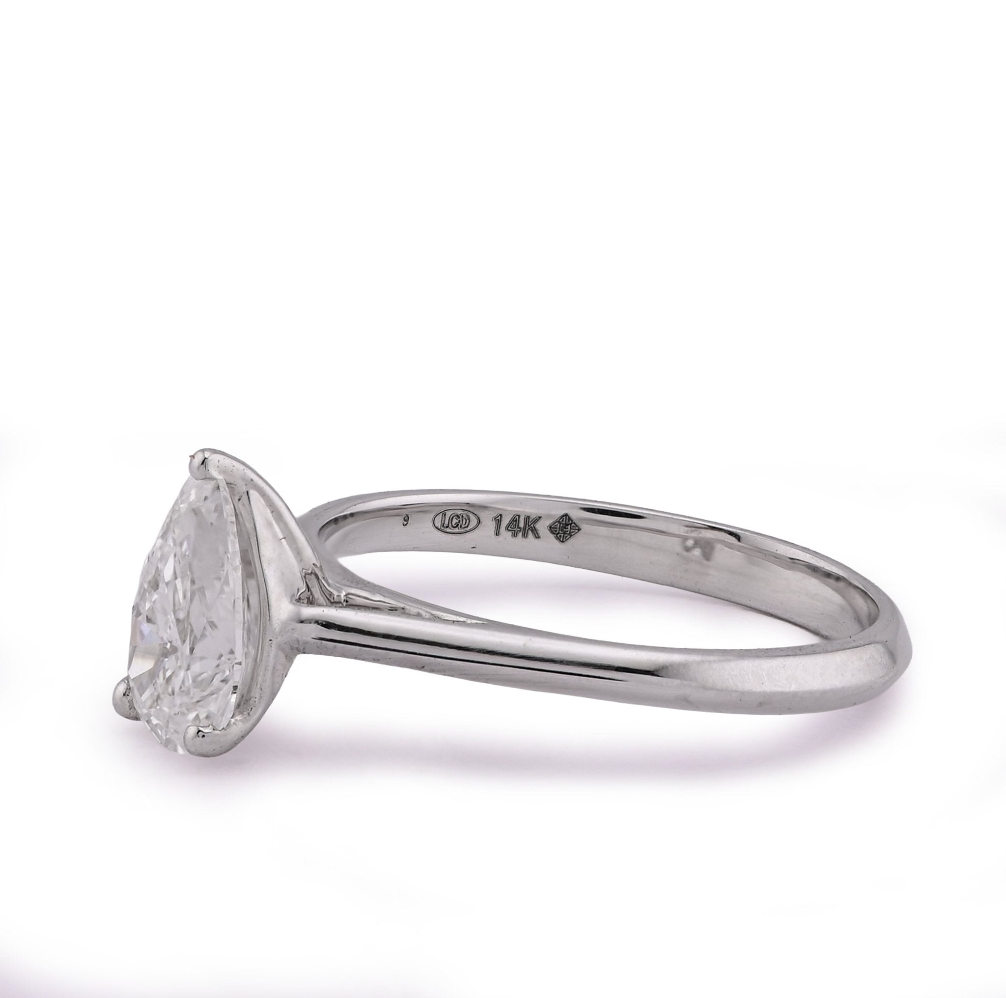 14K White Gold 1CT Centre Pear/Tear Drop Lab Diamond Women Ring - Elite Jewelers - Rings