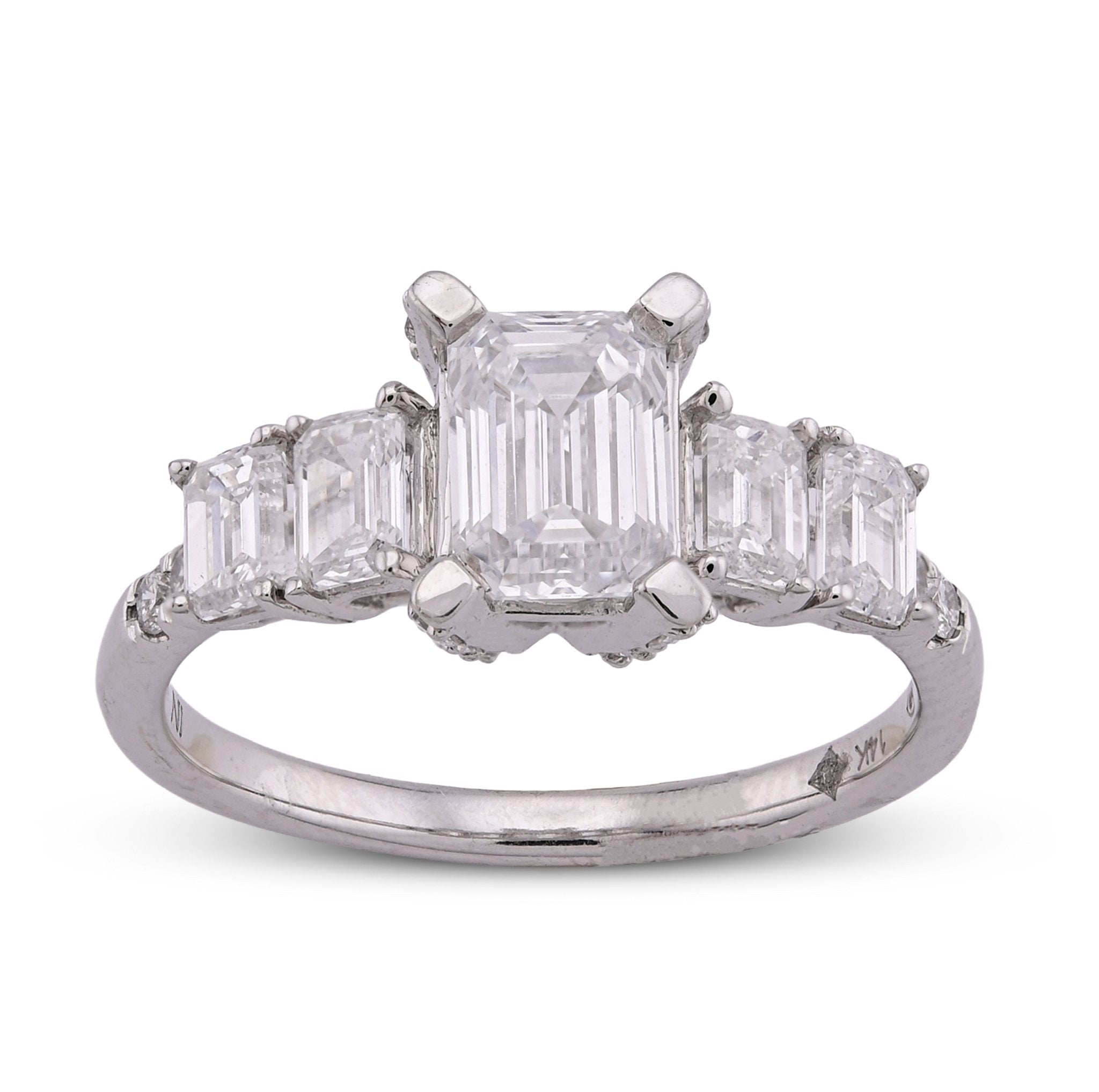 14K White Gold 1CT Emerald Solitaire Centre 2TC Lab Diamond Women Ring - Elite Jewelers - Rings