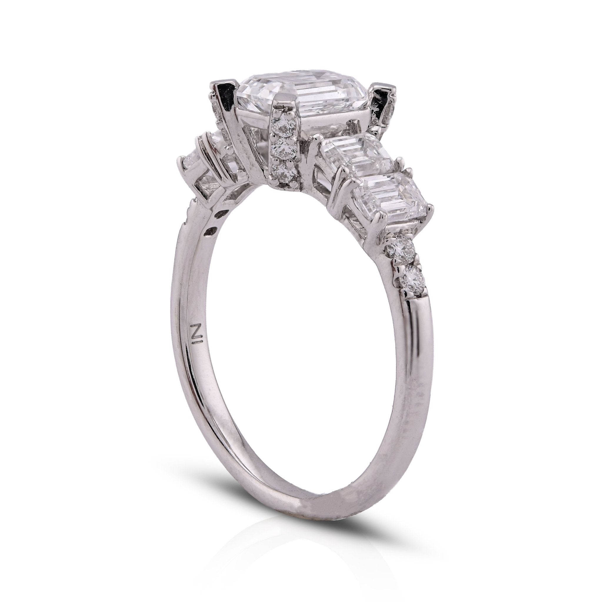 14K White Gold 1CT Emerald Solitaire Centre 2TC Lab Diamond Women Ring - Elite Jewelers - Rings