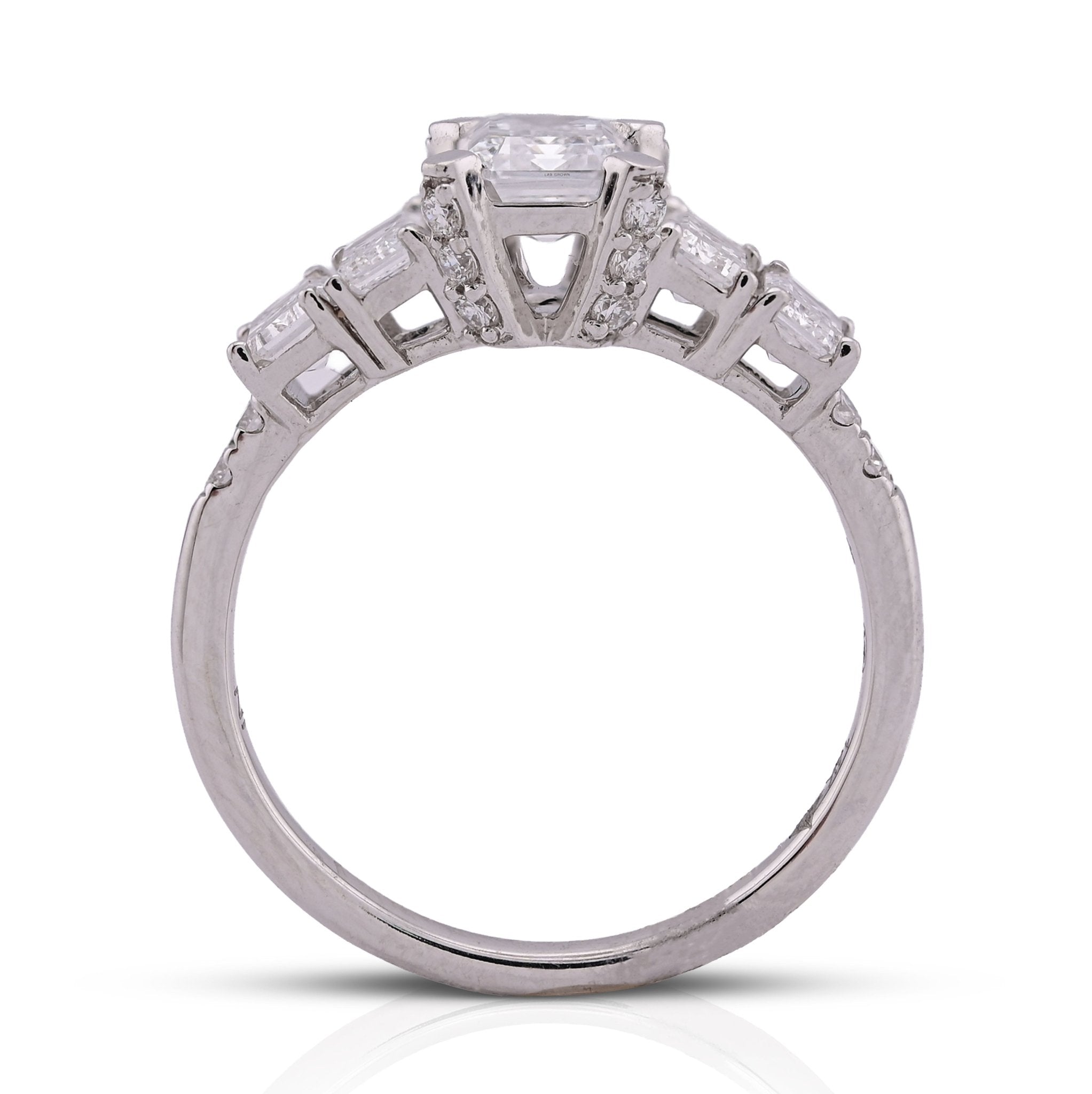 14K White Gold 1CT Emerald Solitaire Centre 2TC Lab Diamond Women Ring - Elite Jewelers - Rings