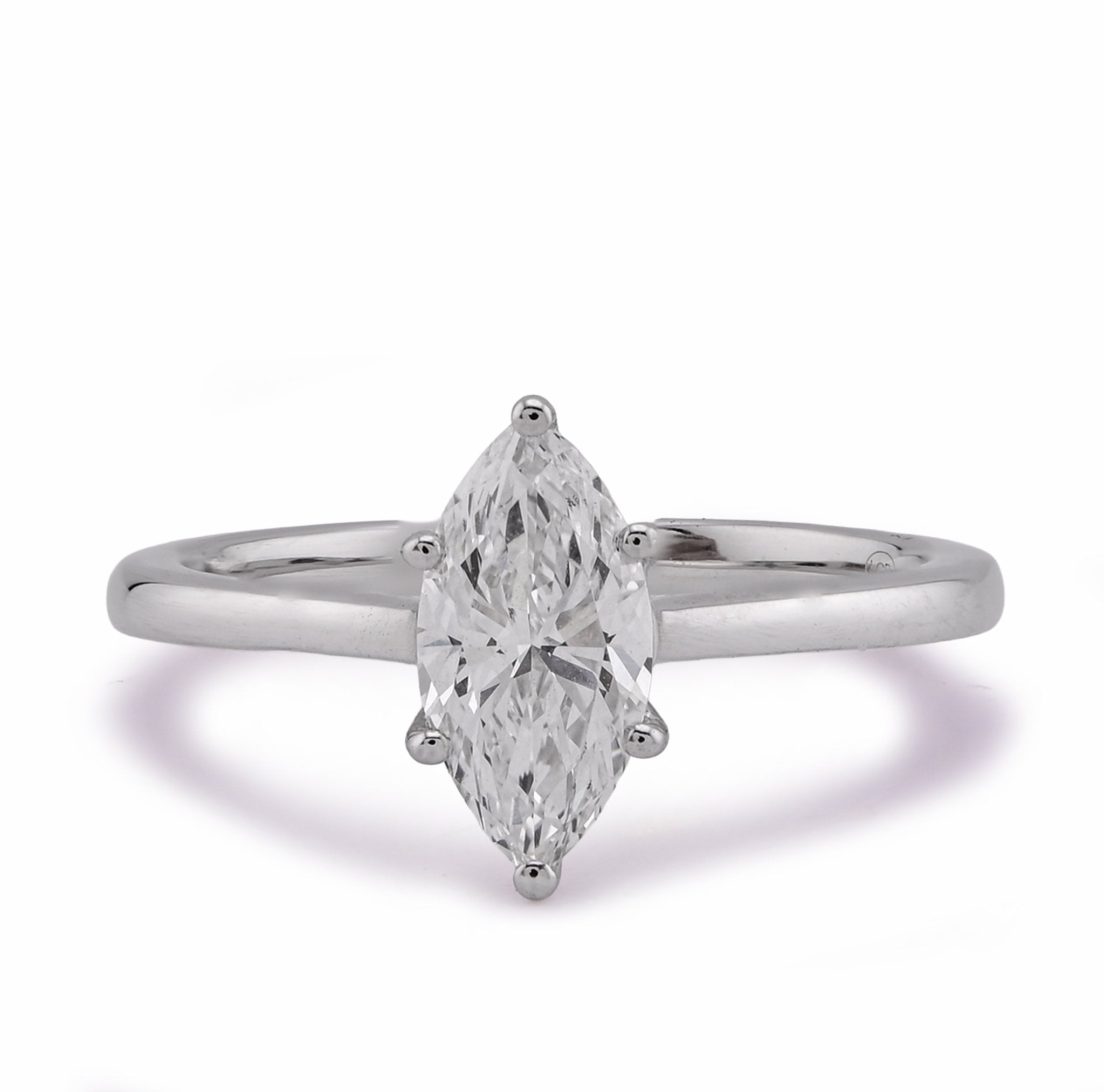 14K White Gold 1CT Marquise Centre Solitaire Lab Diamond Women Ring - Elite Jewelers - Rings